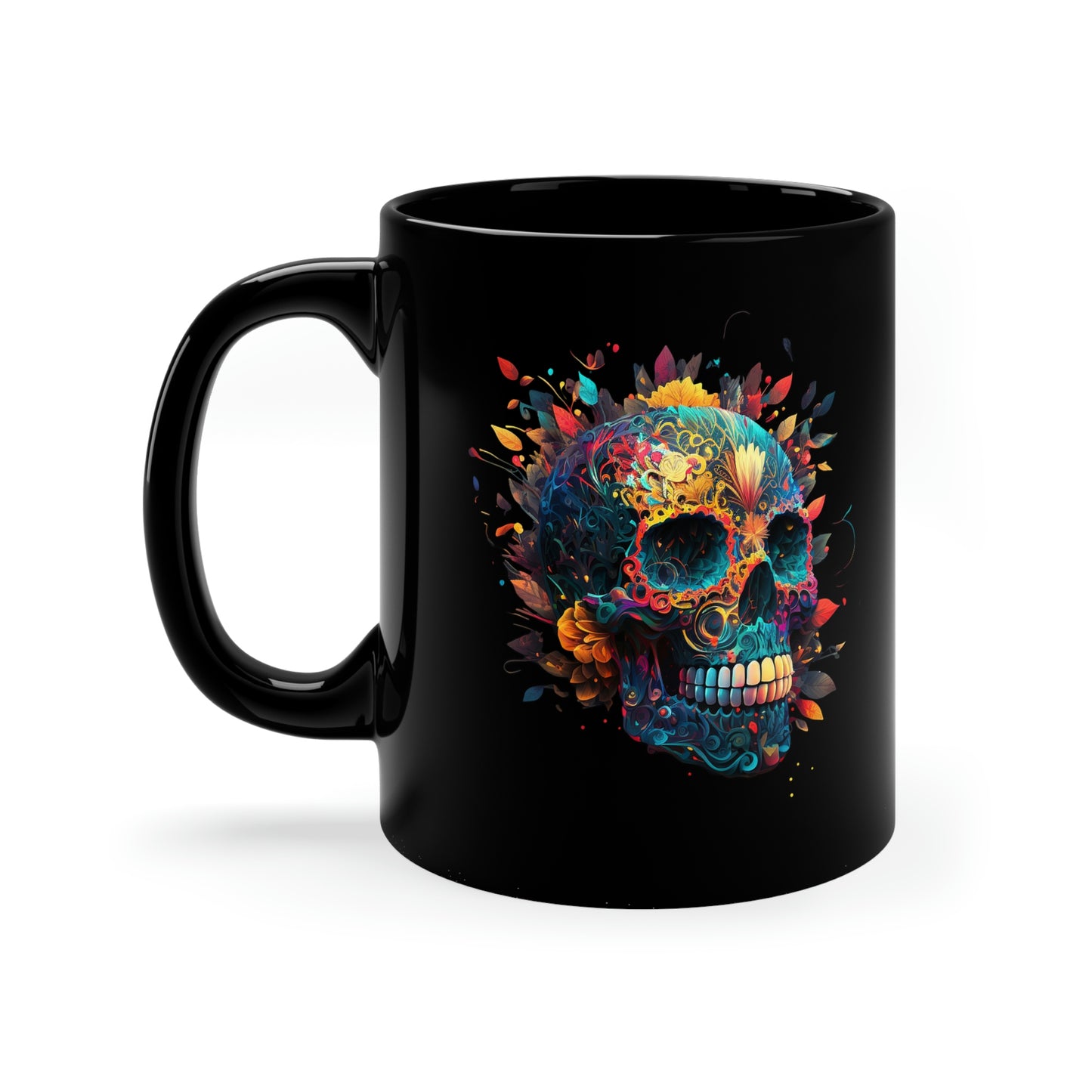 Blue Sugar Skull 11oz Black Mug