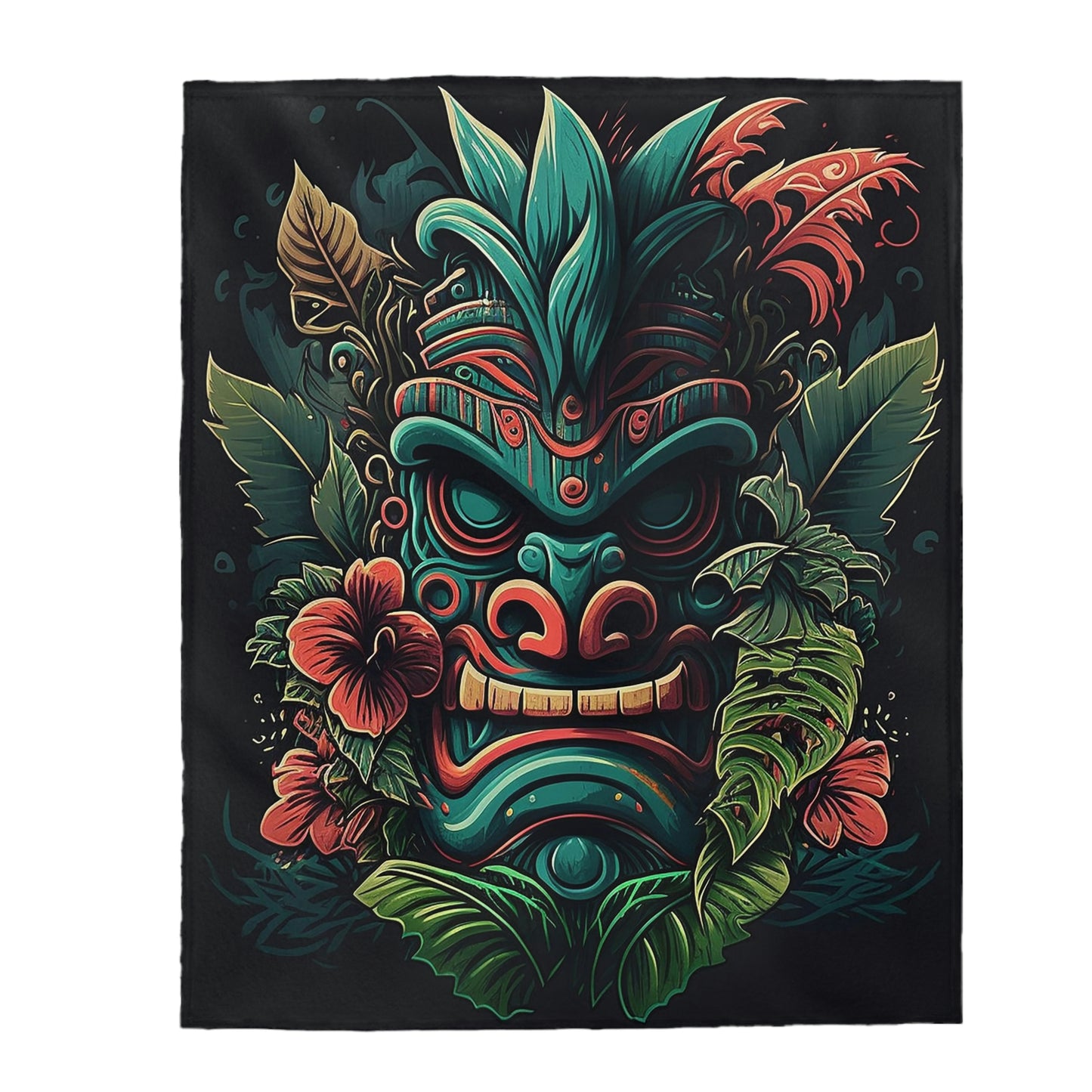 Green Tiki Velveteen Plush Blanket