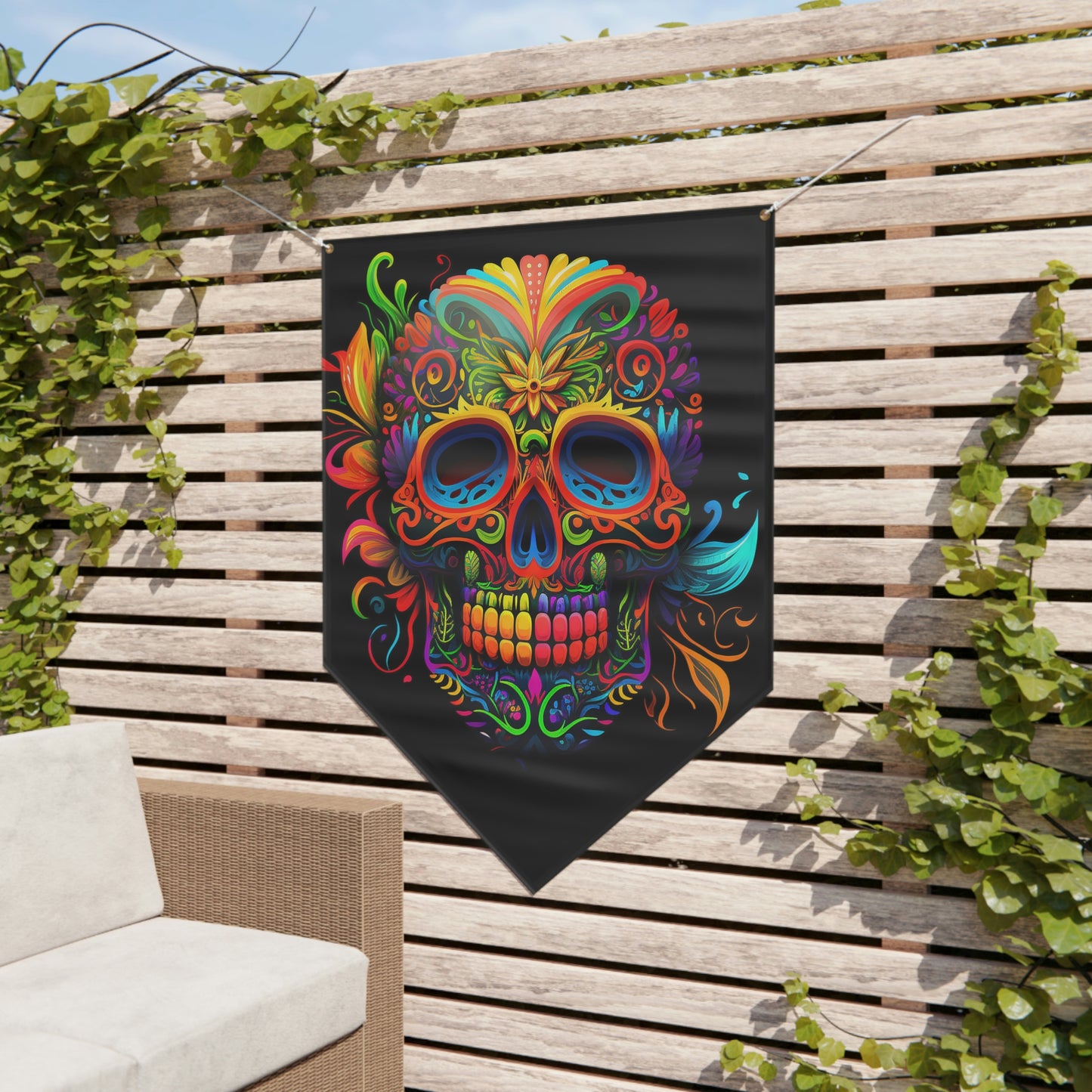 Neon Sugar Skull Pennant Banner