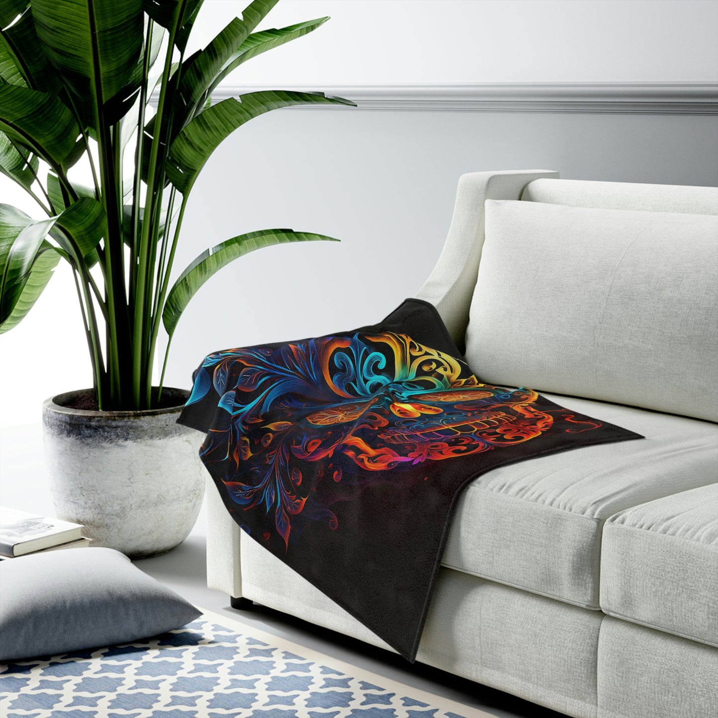 Elemental Flame Sugar Skull Velveteen Plush Blanket
