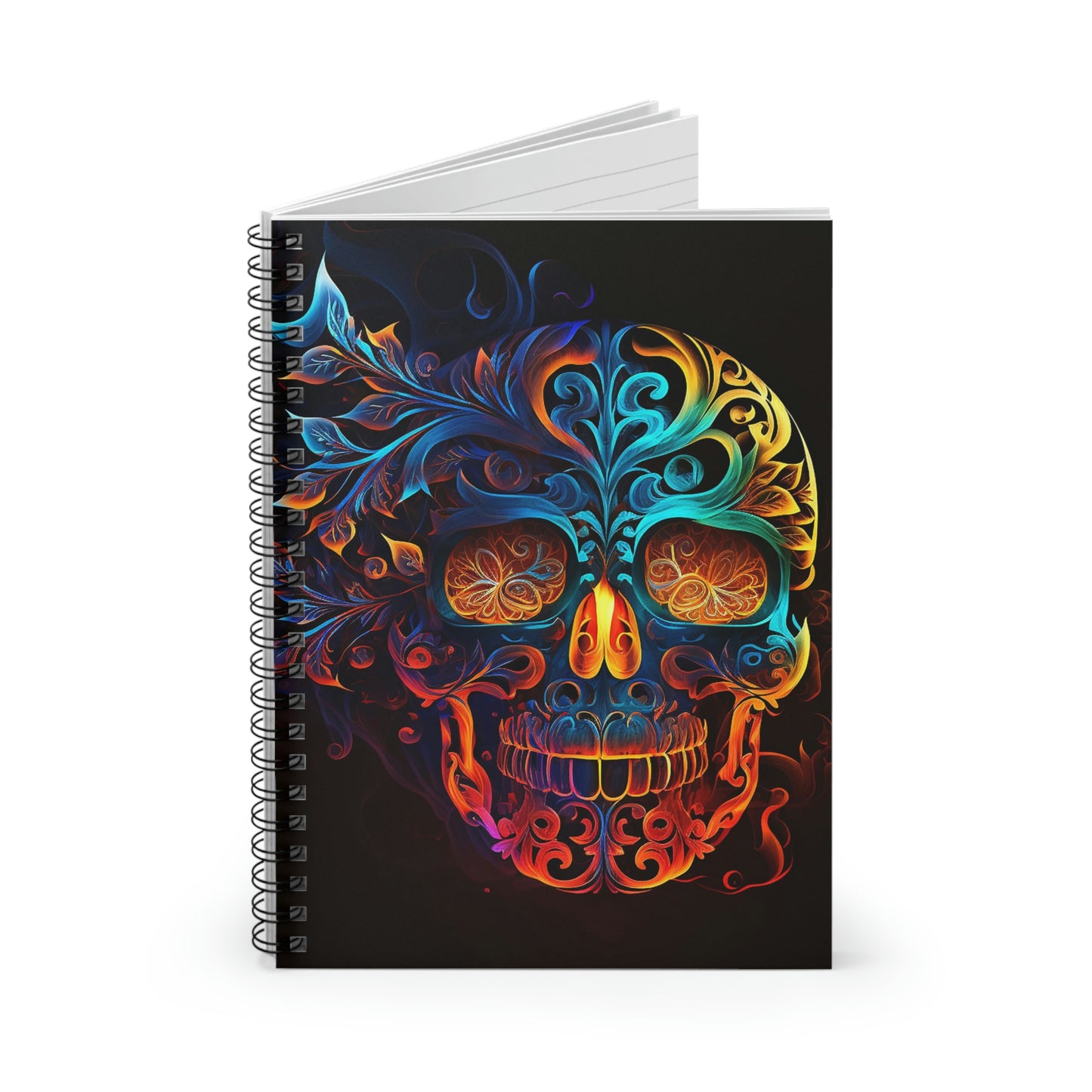 Elemental Flame Sugar Skull Spiral Notebook - Ruled Line