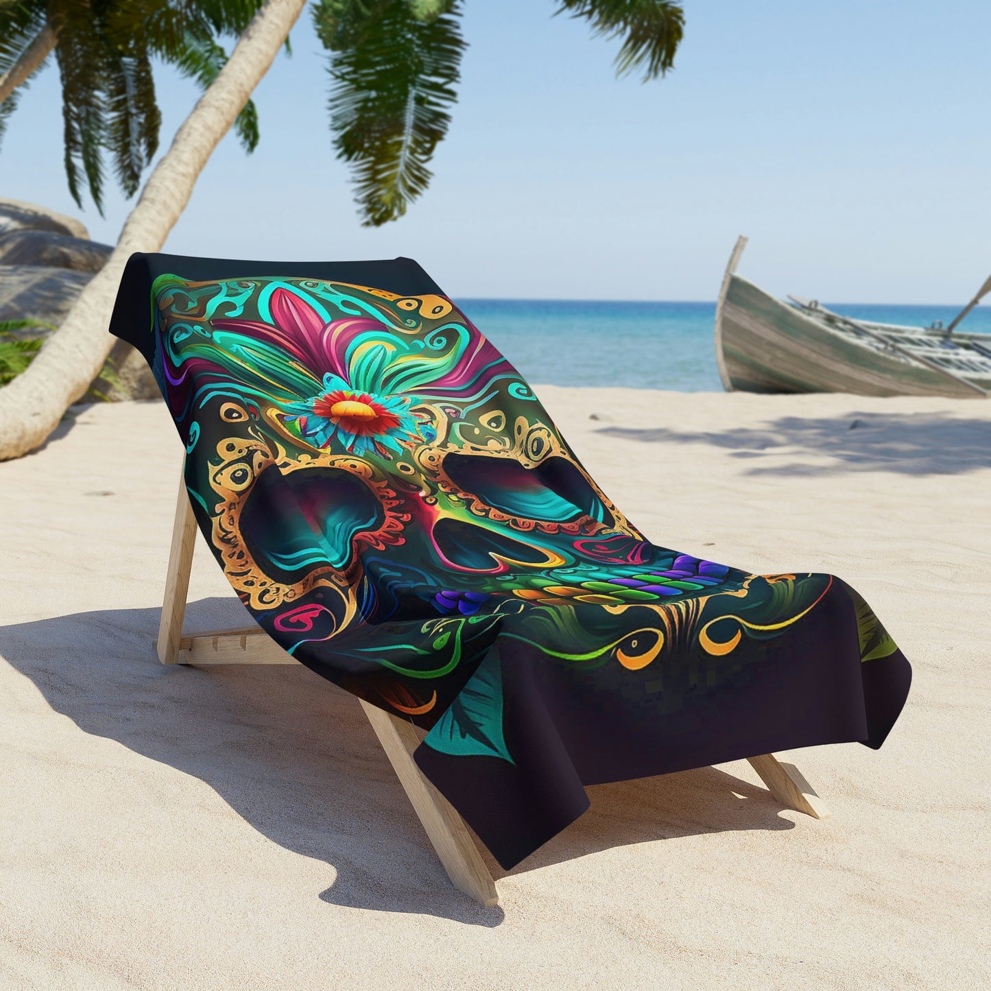 Flowered Sugar Skull Beach Towel