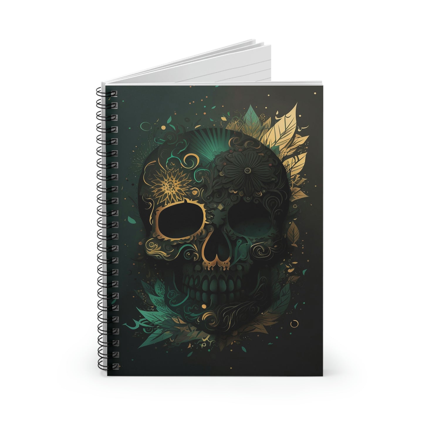 Green and Gold Skull Spiral Notebook - Ruled Line