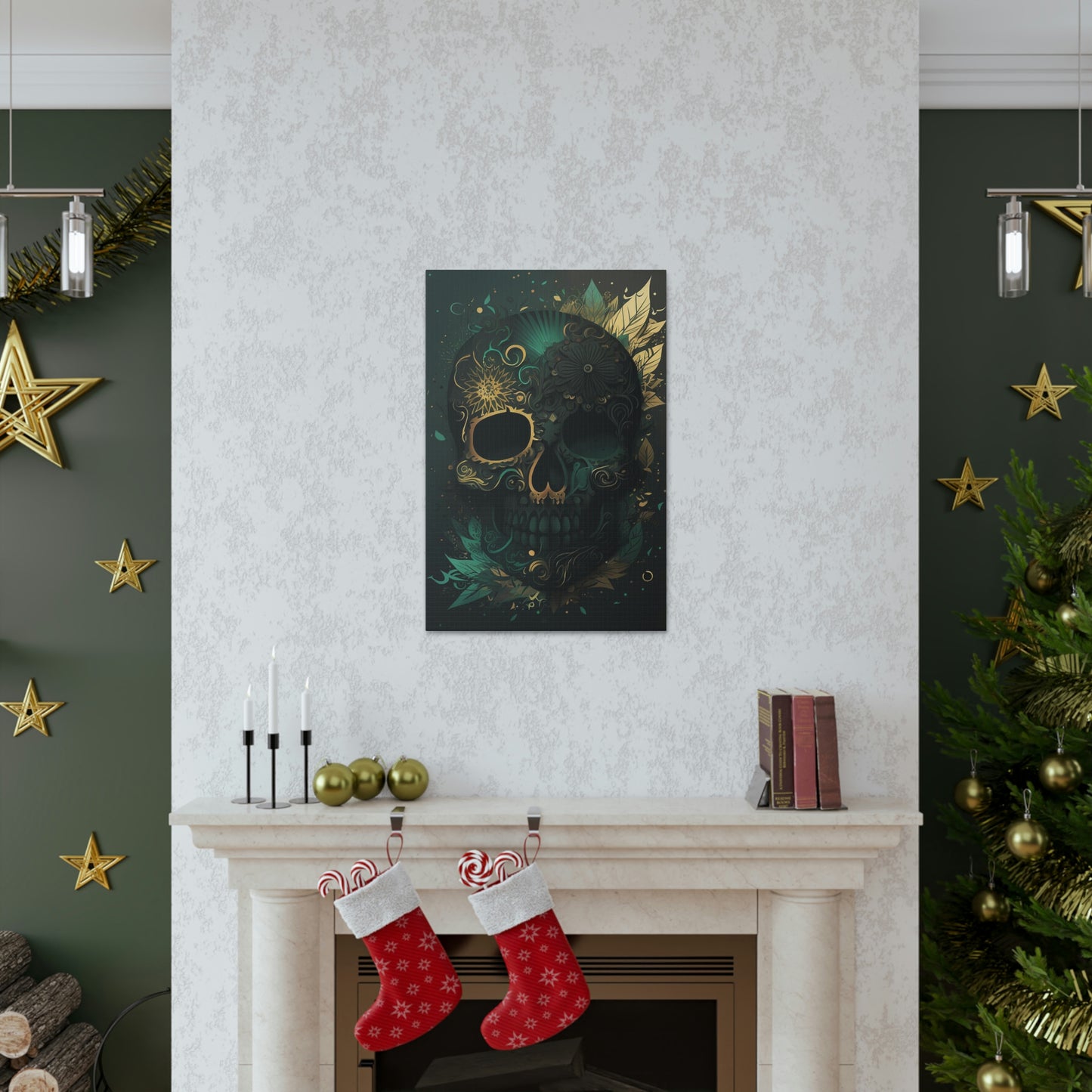 Green & Gold Skull Canvas Print