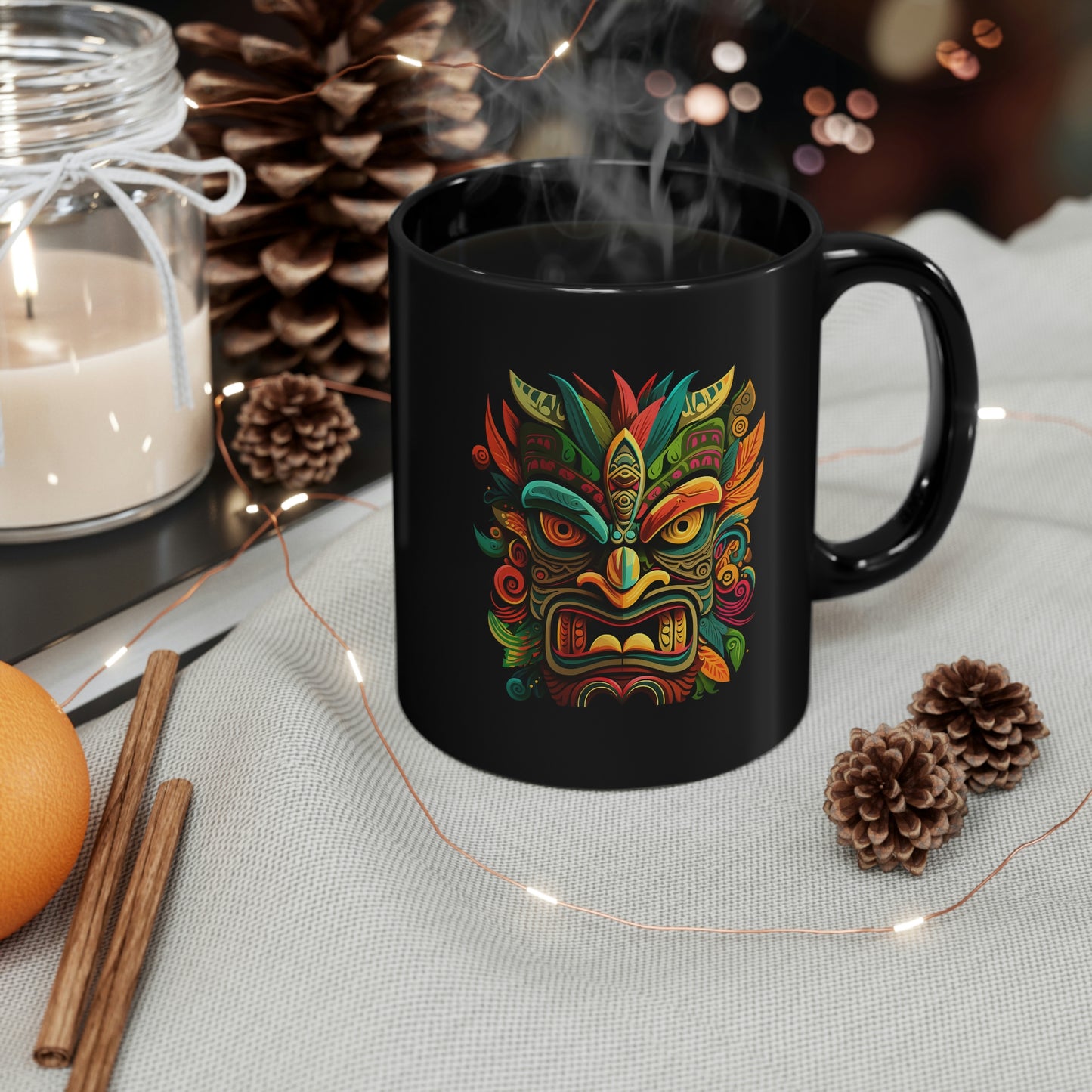 Horn Tiki 11oz Black Mug