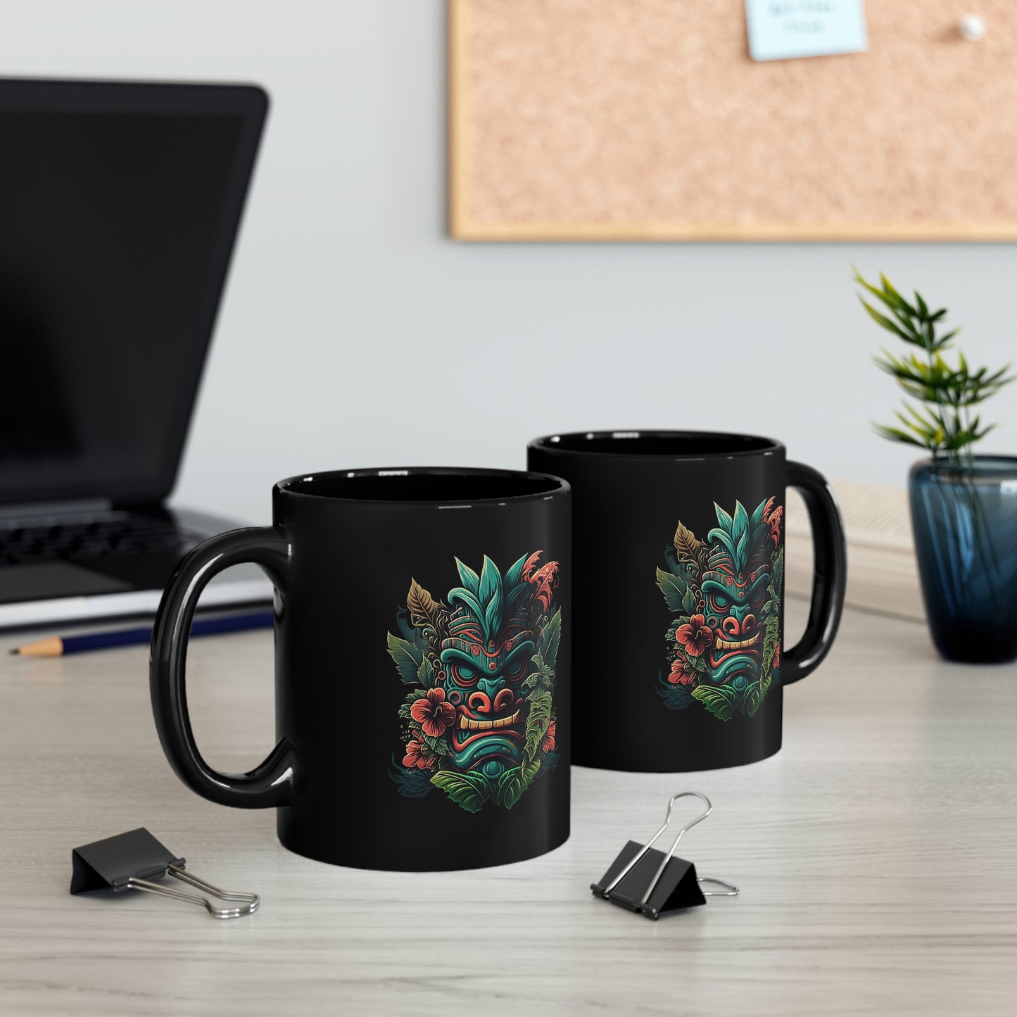 Green Tiki 11oz Black Mug