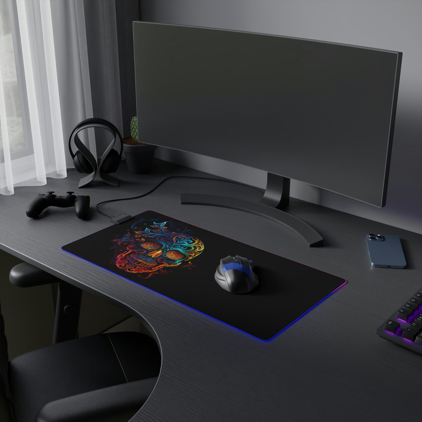 Elemental Flame Sugar Skull LED Gaming Mouse Pad