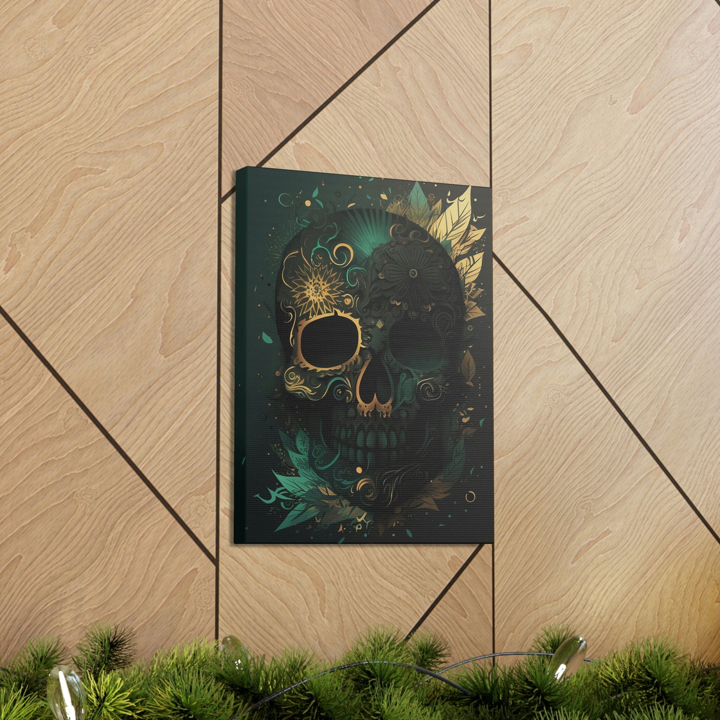 Green & Gold Skull Canvas Print