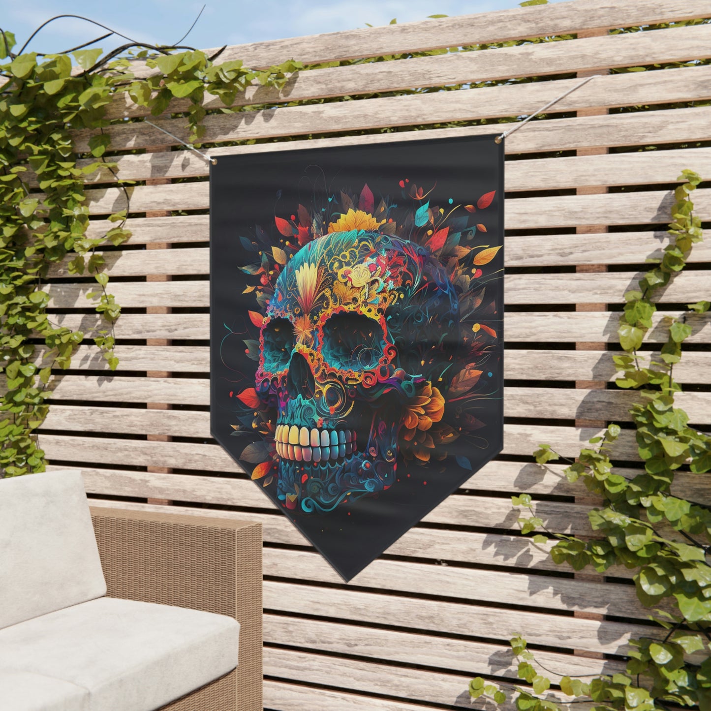Blue Sugar Skull Pennant Banner