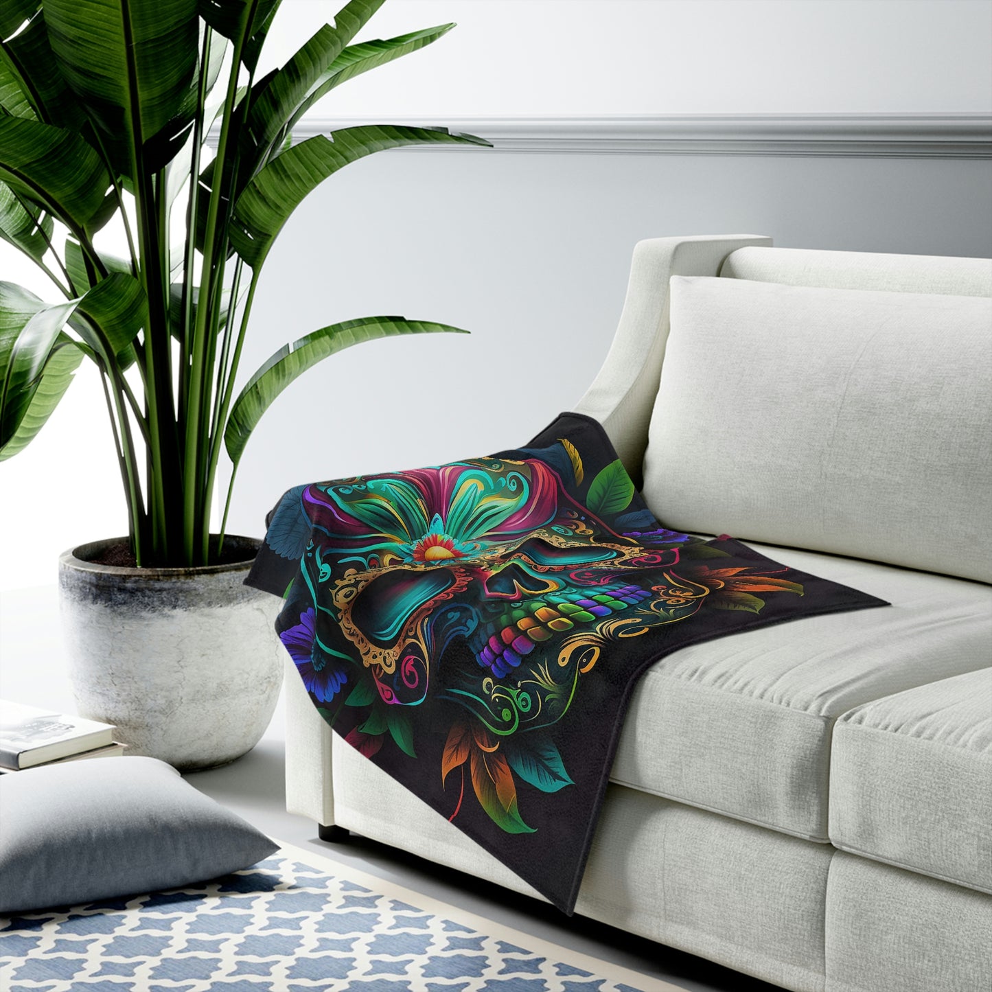 Flowered Skull Velveteen Plush Blanket