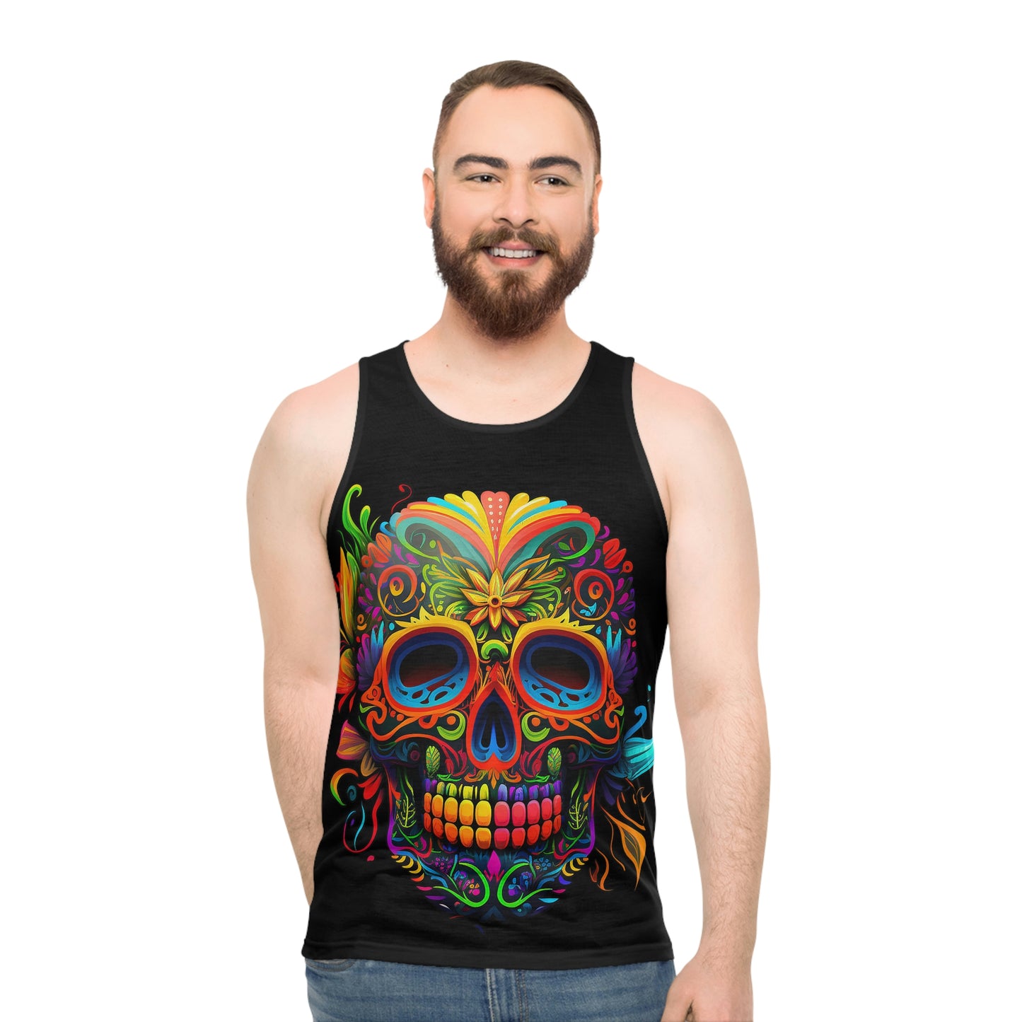 Neon Sugar Skull "Memento Mori" Unisex Tank Top (AOP)
