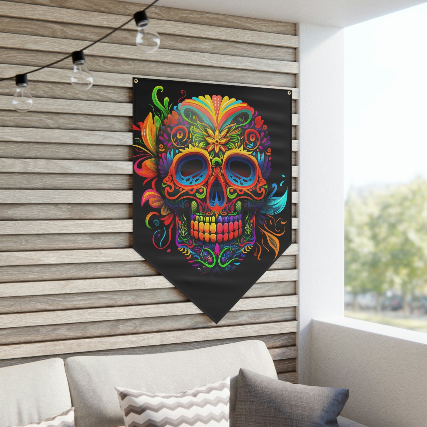 Neon Sugar Skull Pennant Banner