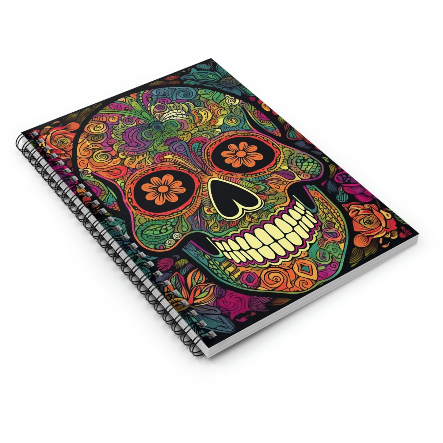 Retro Sugar Skull Spiral Notebook - Ruled Line