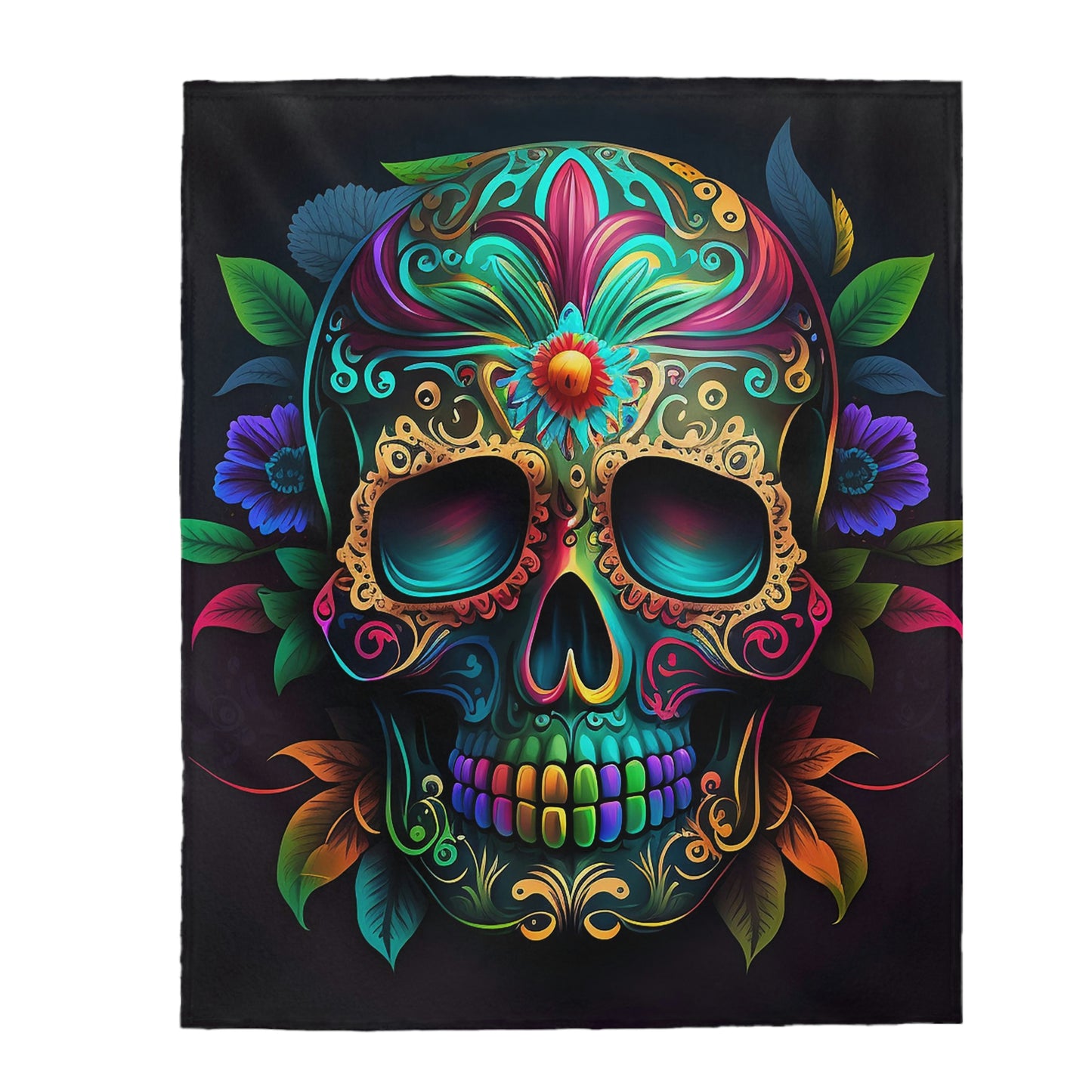 Flowered Skull Velveteen Plush Blanket