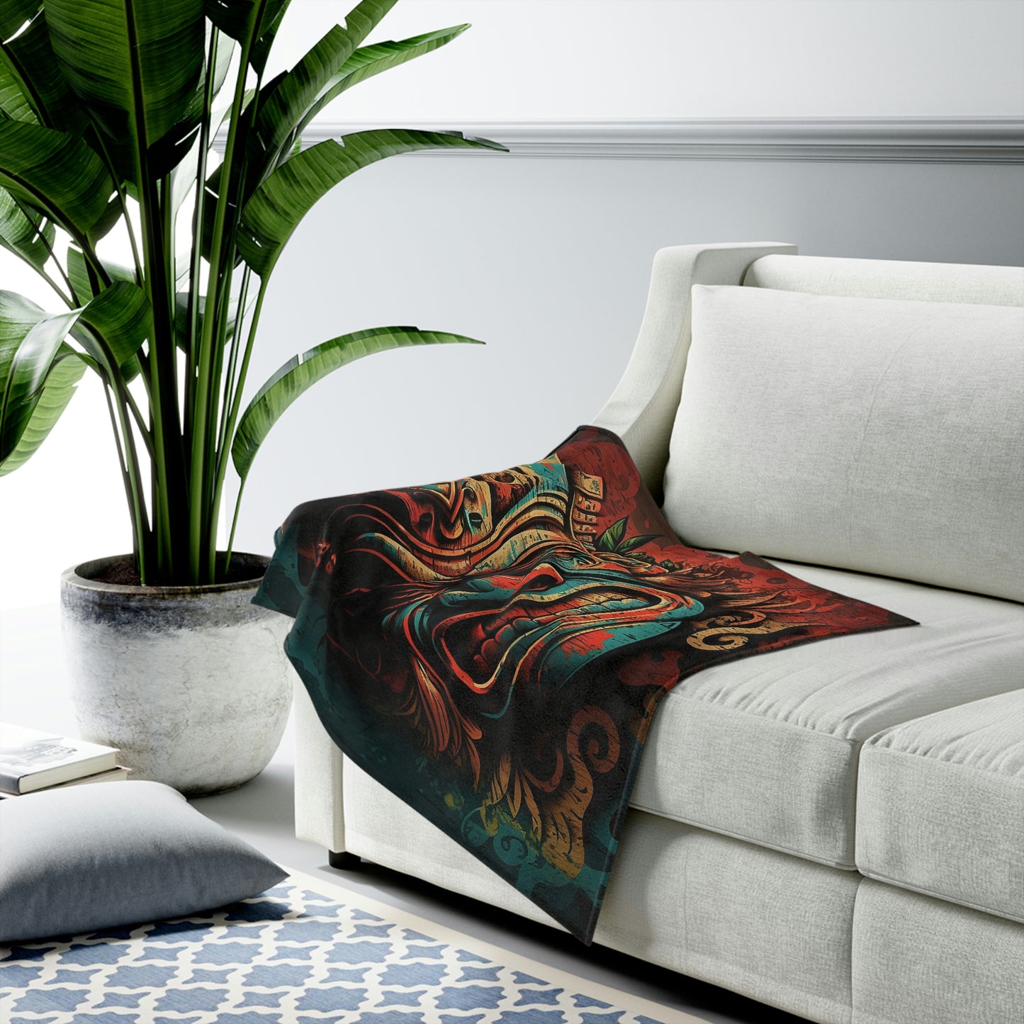 Angry Tiki Velveteen Plush Blanket