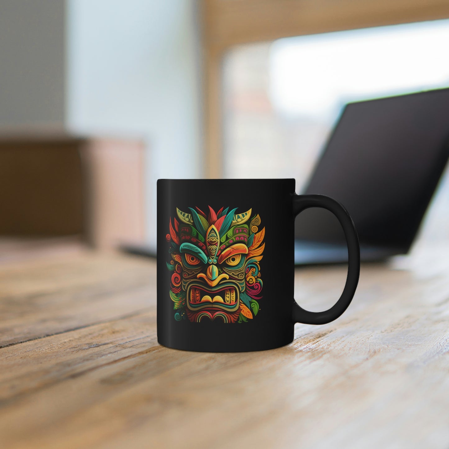 Horn Tiki 11oz Black Mug