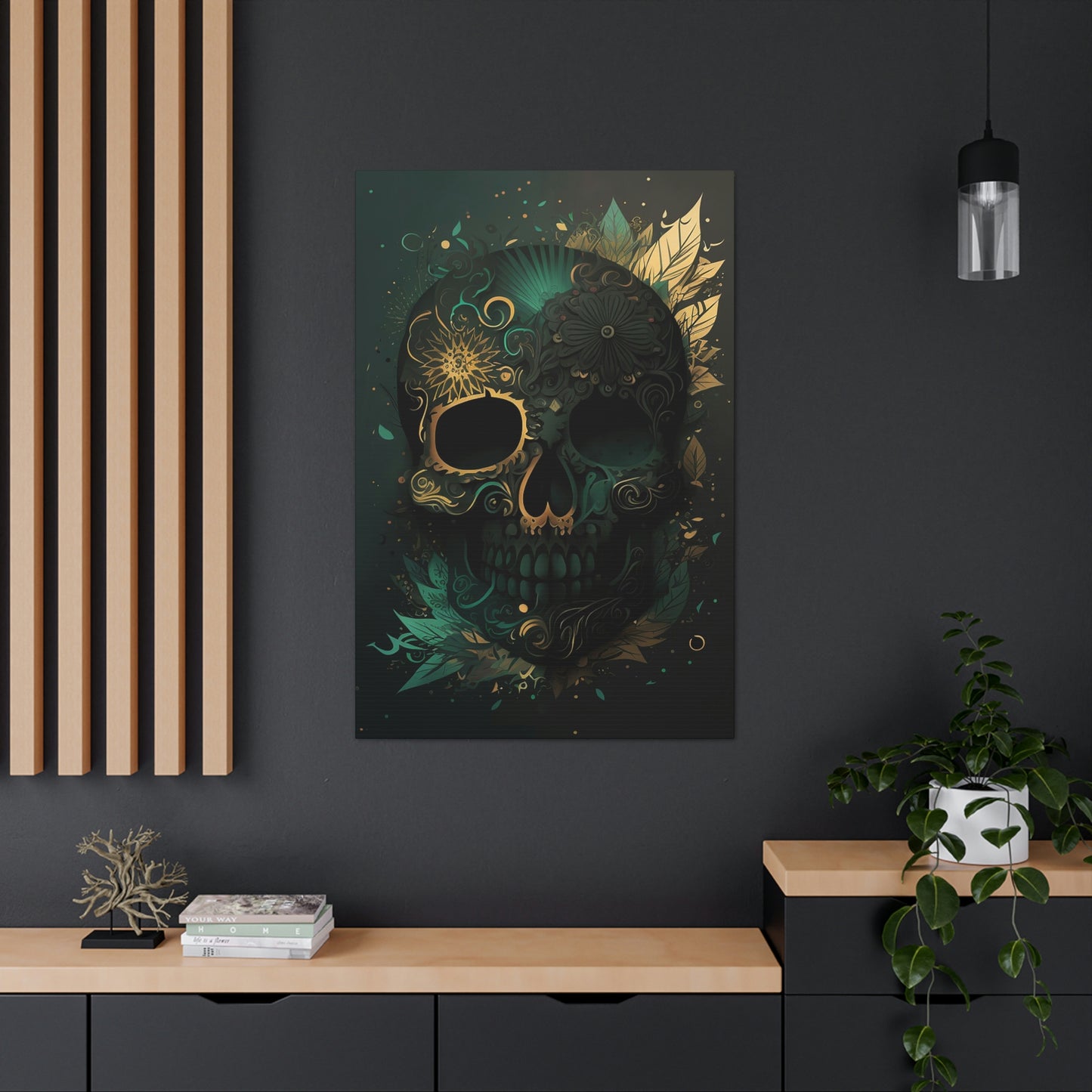 Green & Gold Skull Canvas Print