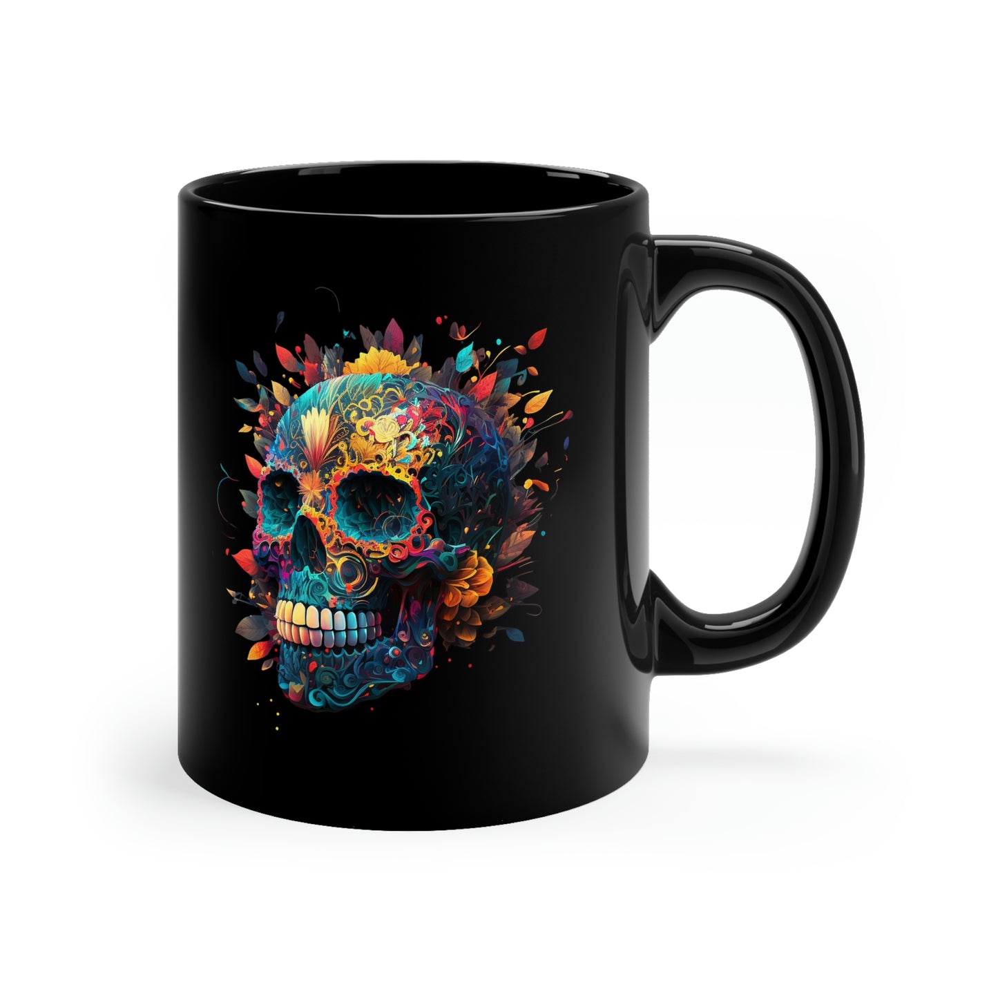 Blue Sugar Skull 11oz Black Mug