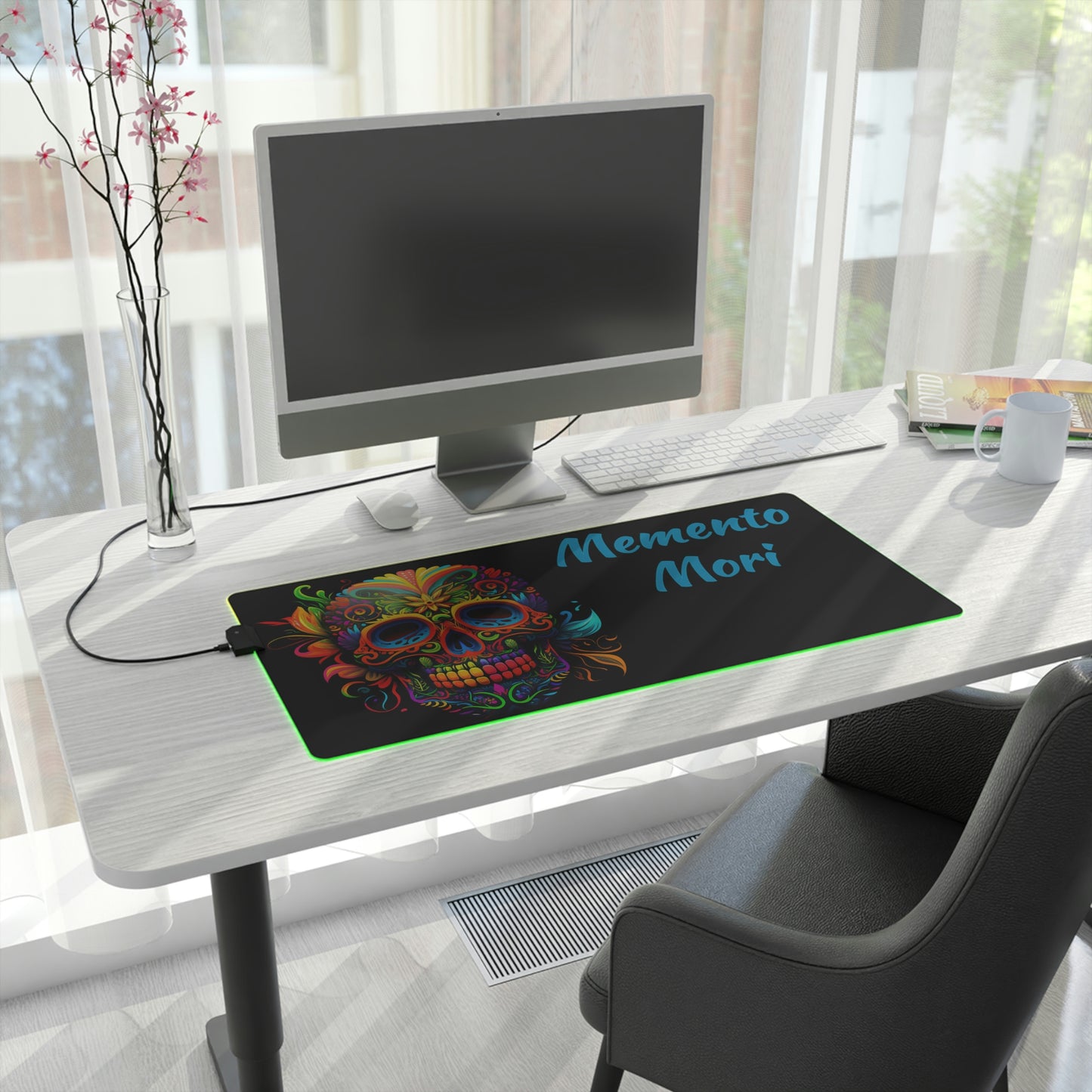 Neon Sugar Skull LED Gaming Mouse Pad