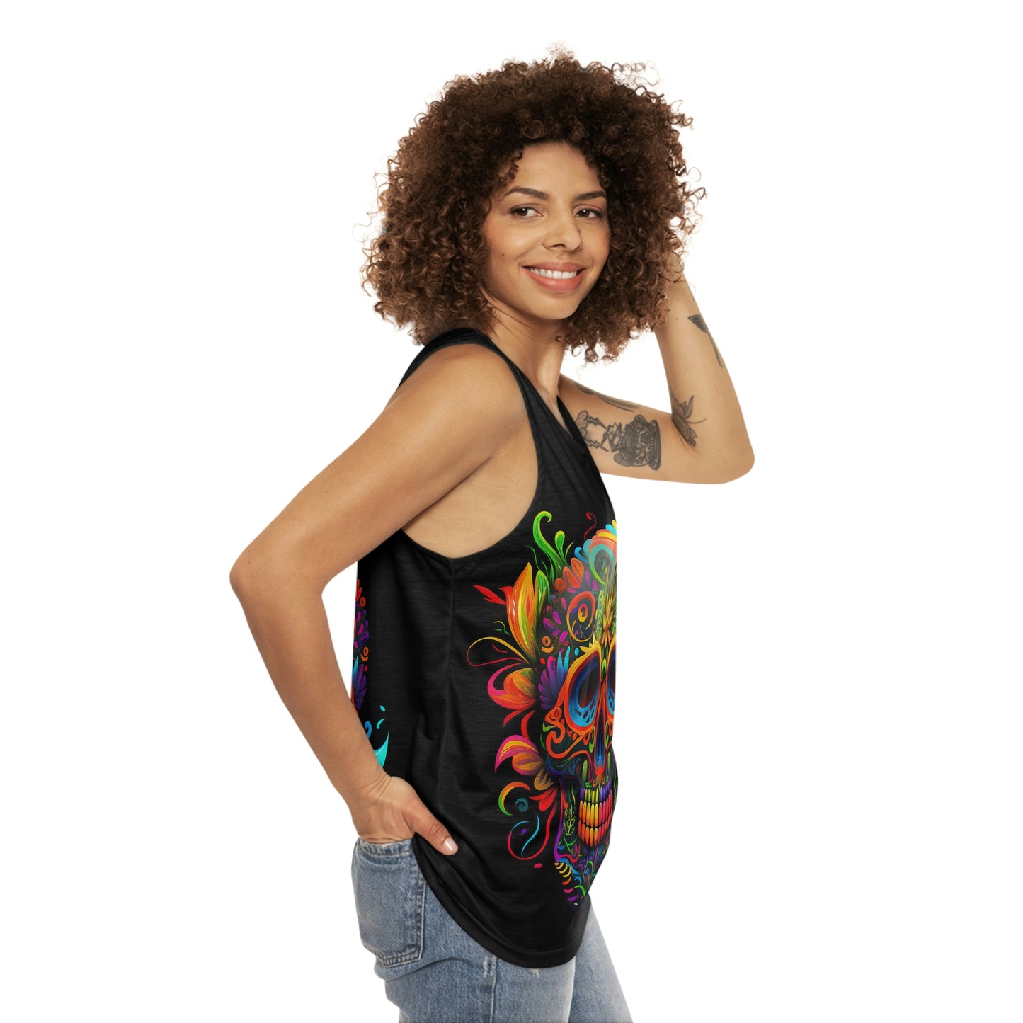 Neon Sugar Skull "Memento Mori" Unisex Tank Top (AOP)