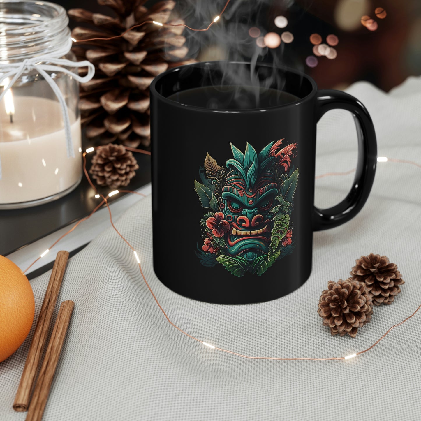 Green Tiki 11oz Black Mug