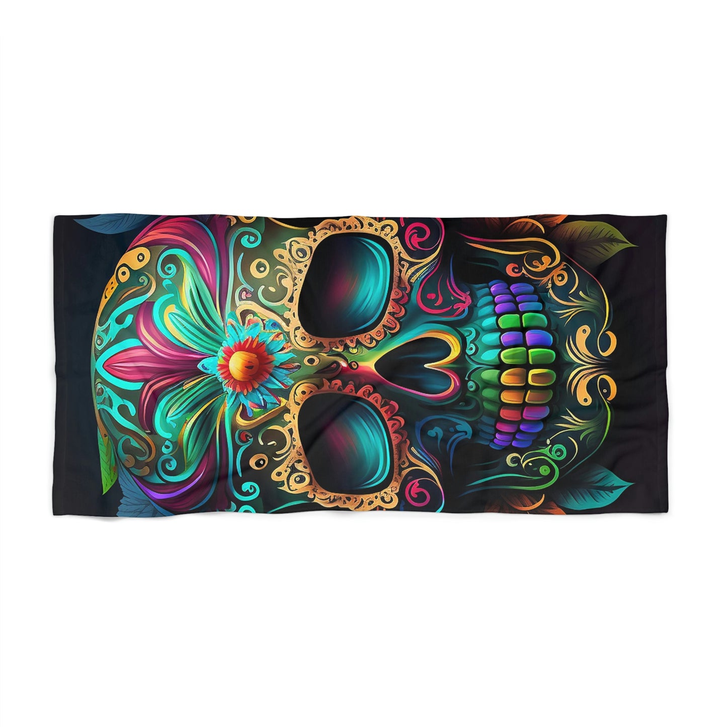 Flowered Sugar Skull Beach Towel