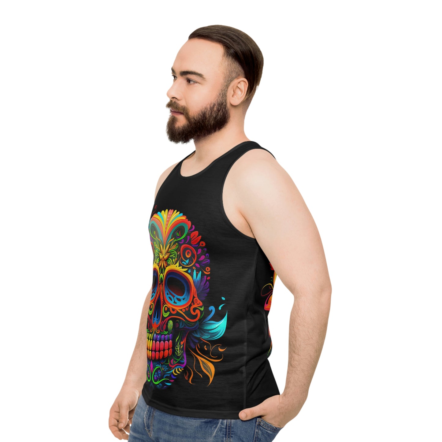 Neon Sugar Skull "Memento Mori" Unisex Tank Top (AOP)
