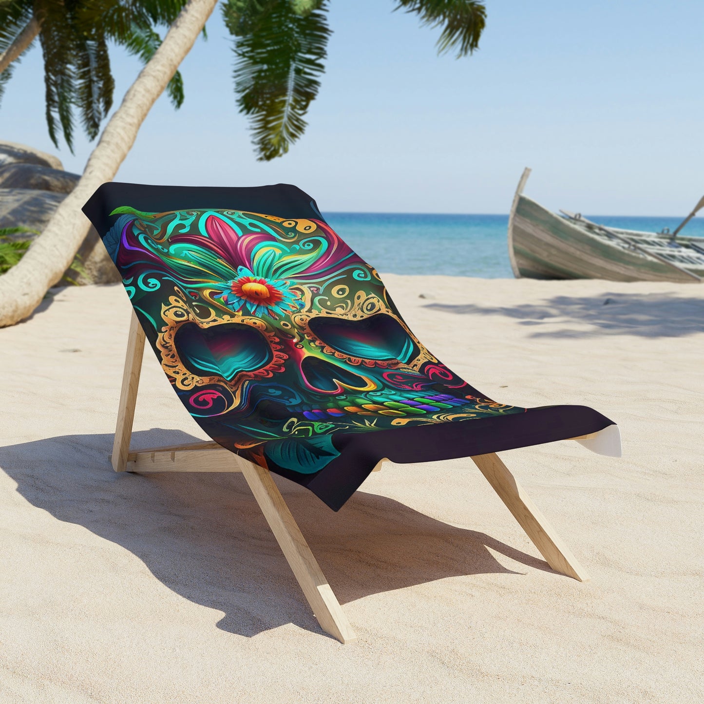 Flowered Sugar Skull Beach Towel