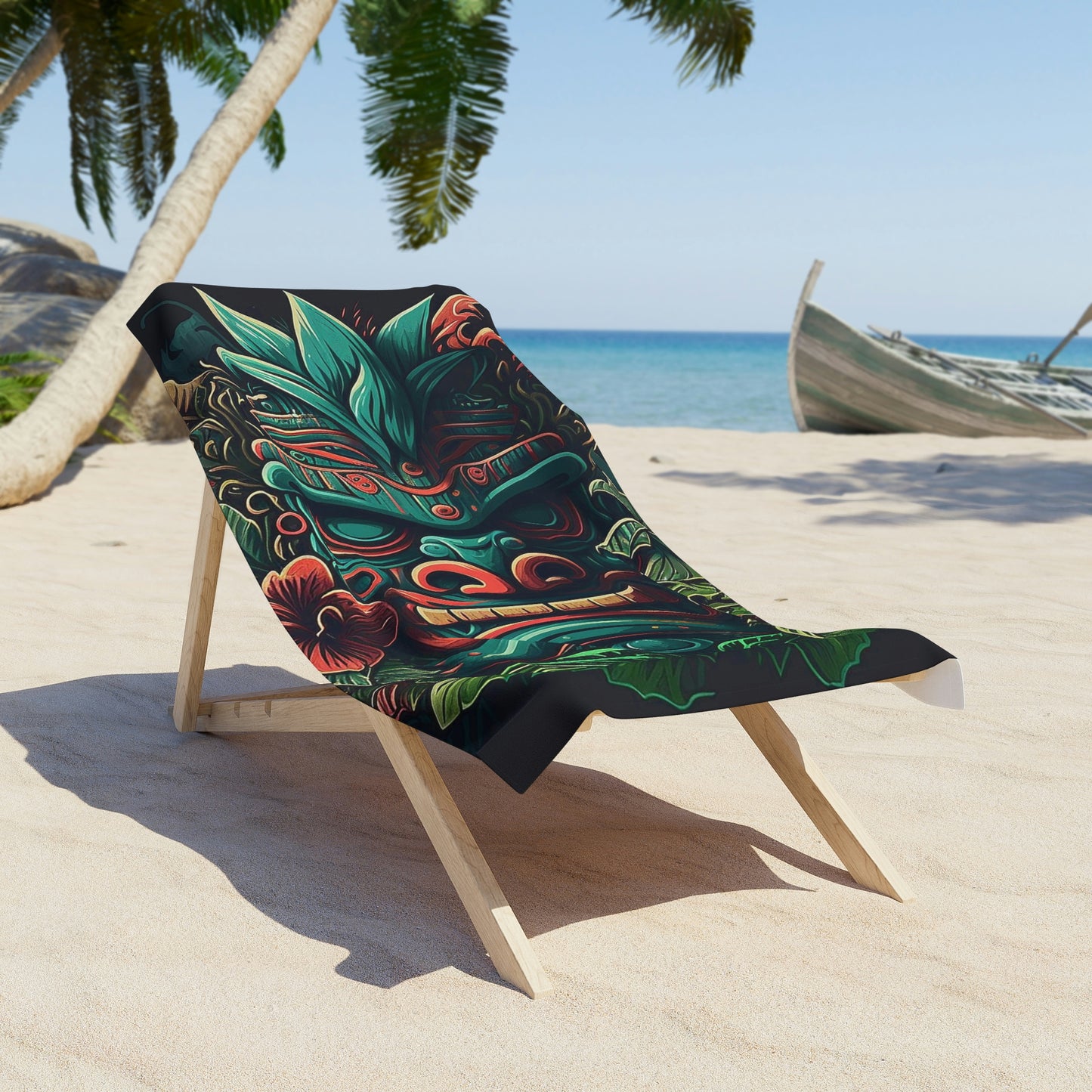 Green Tiki Beach Towel