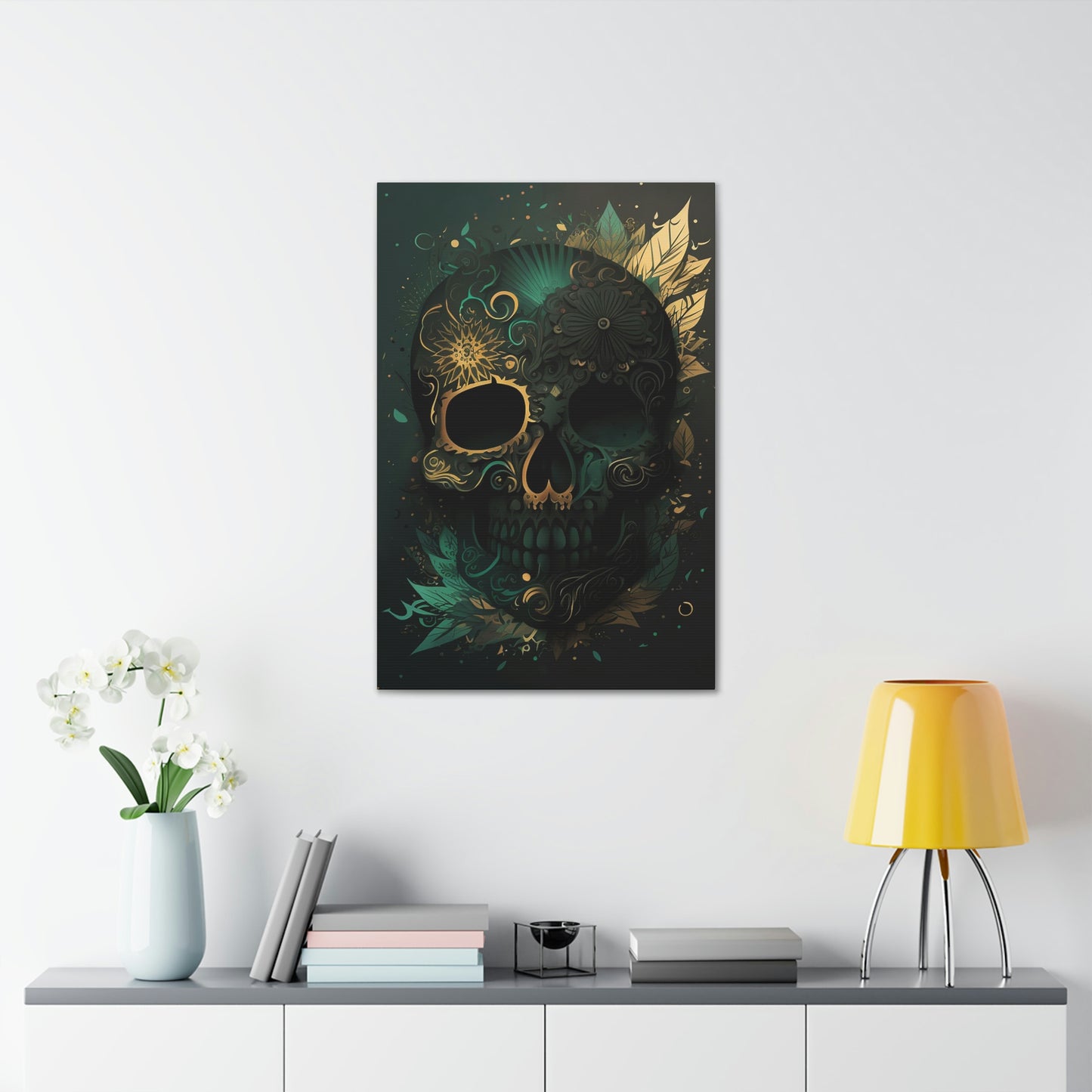 Green & Gold Skull Canvas Print