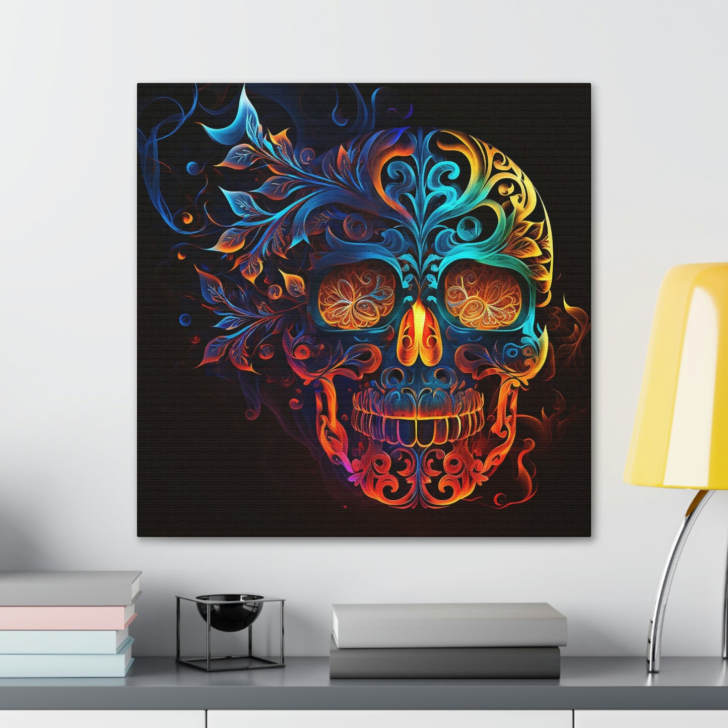 Elemental Flame Sugar Skull Canvas Gallery Wraps