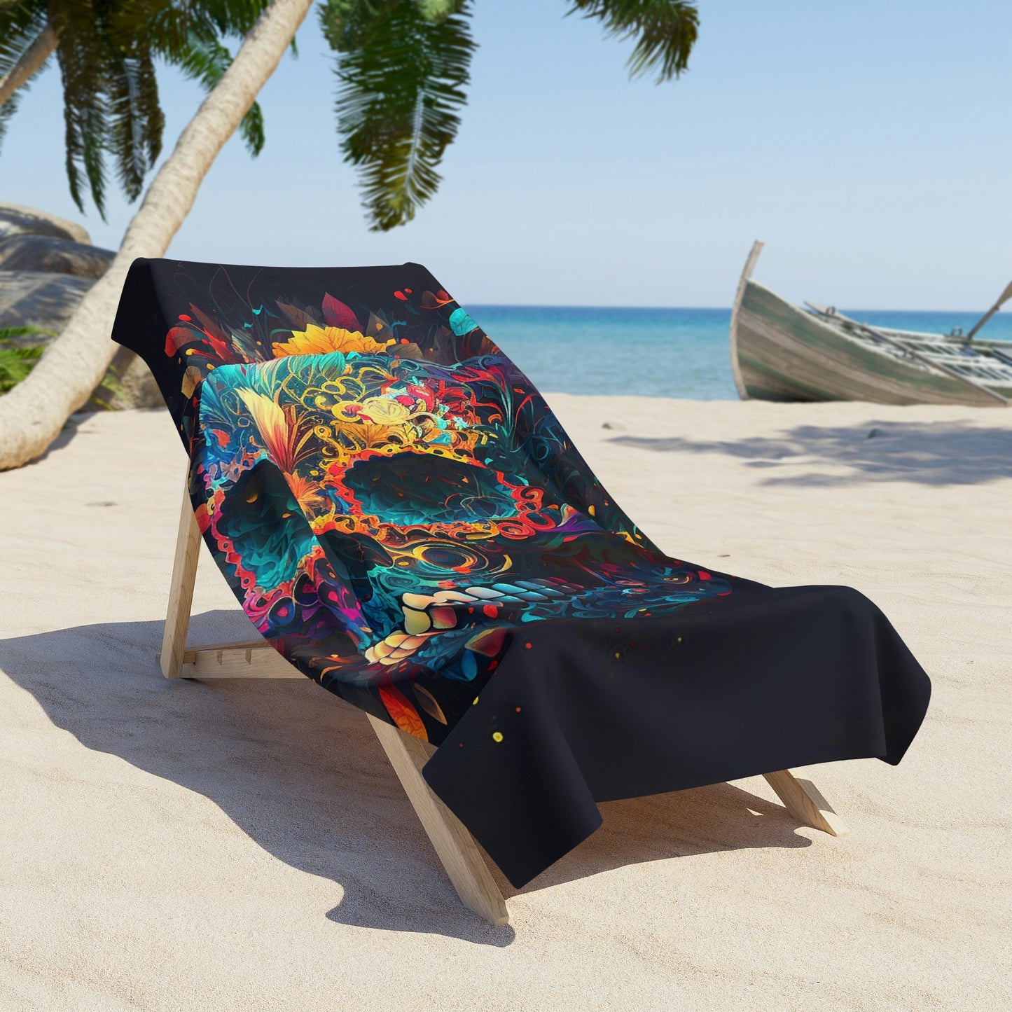 Blue Sugar Skull Beach Towel