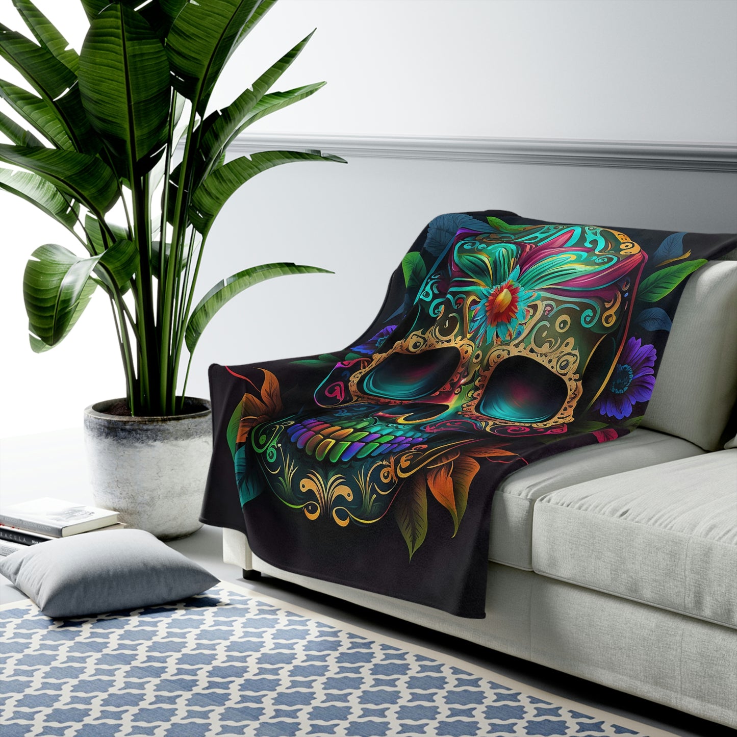 Flowered Skull Velveteen Plush Blanket