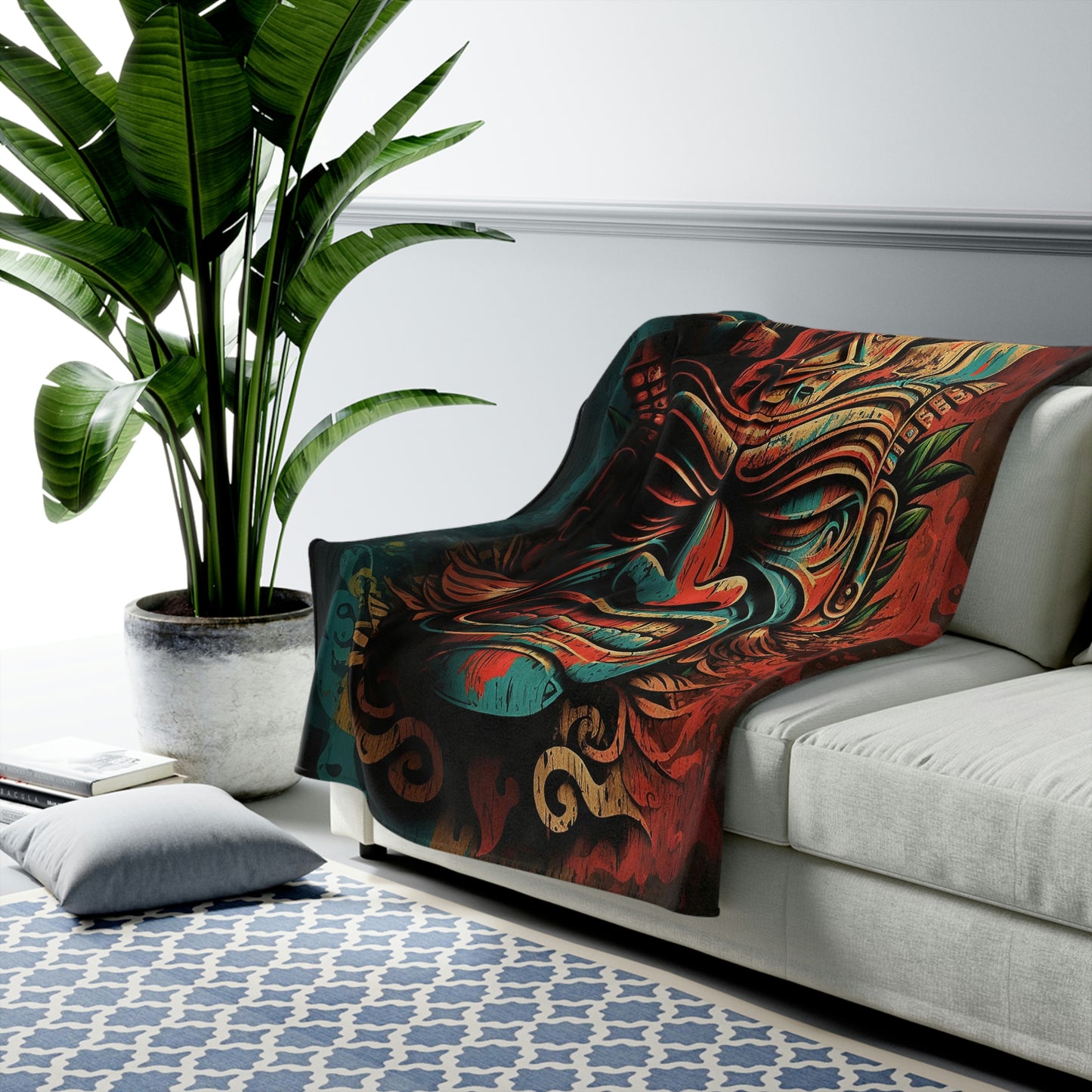 Angry Tiki Velveteen Plush Blanket