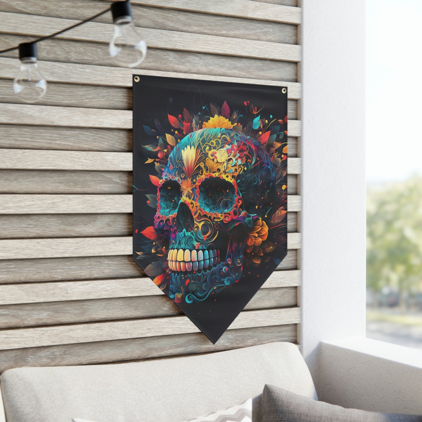 Blue Sugar Skull Pennant Banner