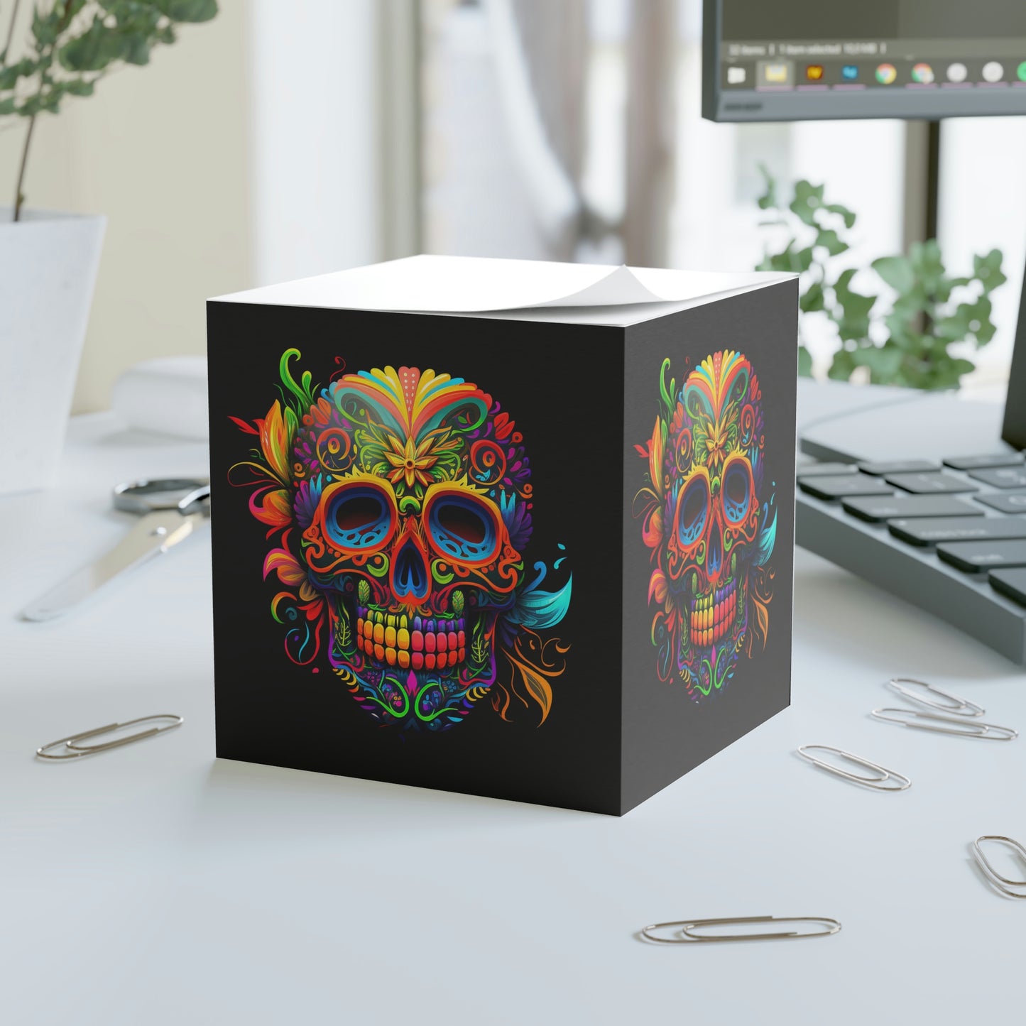Neon Sugar Skull Note Cube