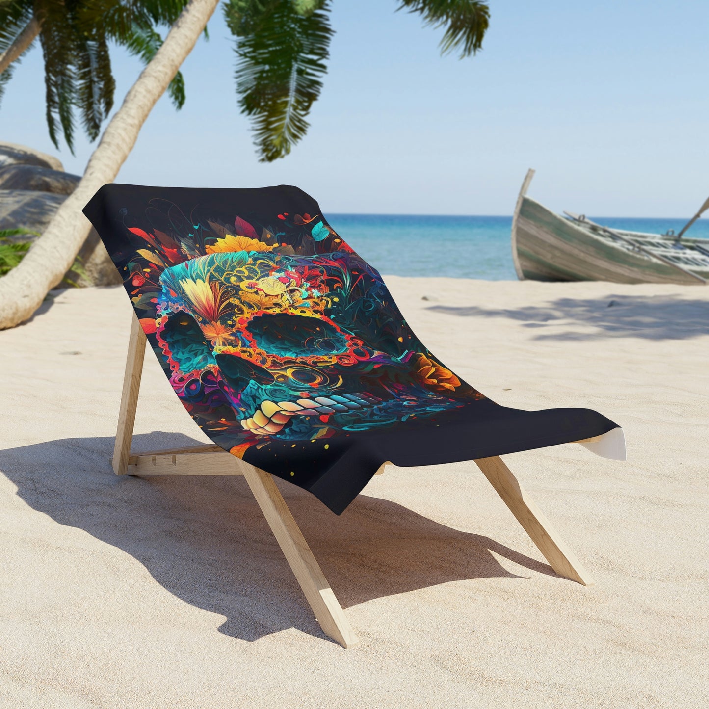Blue Sugar Skull Beach Towel