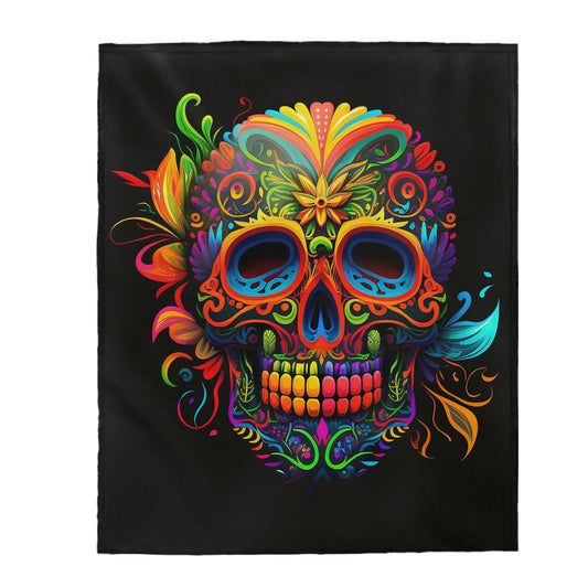 Neon Sugar Skull Velveteen Plush Blanket