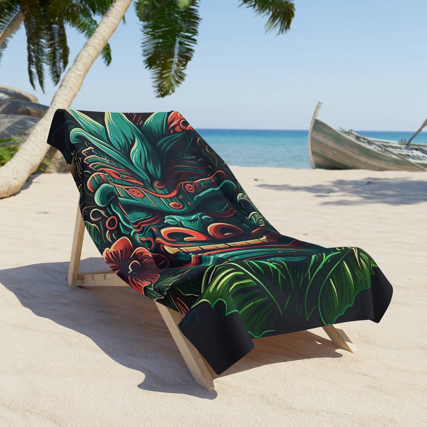 Green Tiki Beach Towel