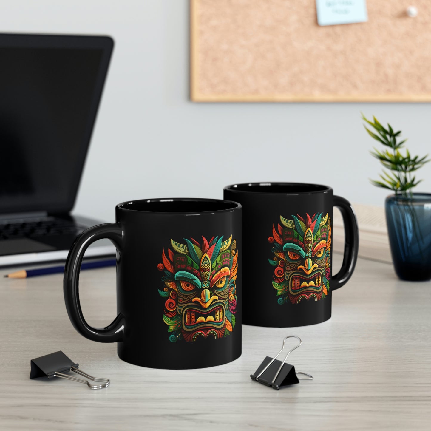 Horn Tiki 11oz Black Mug