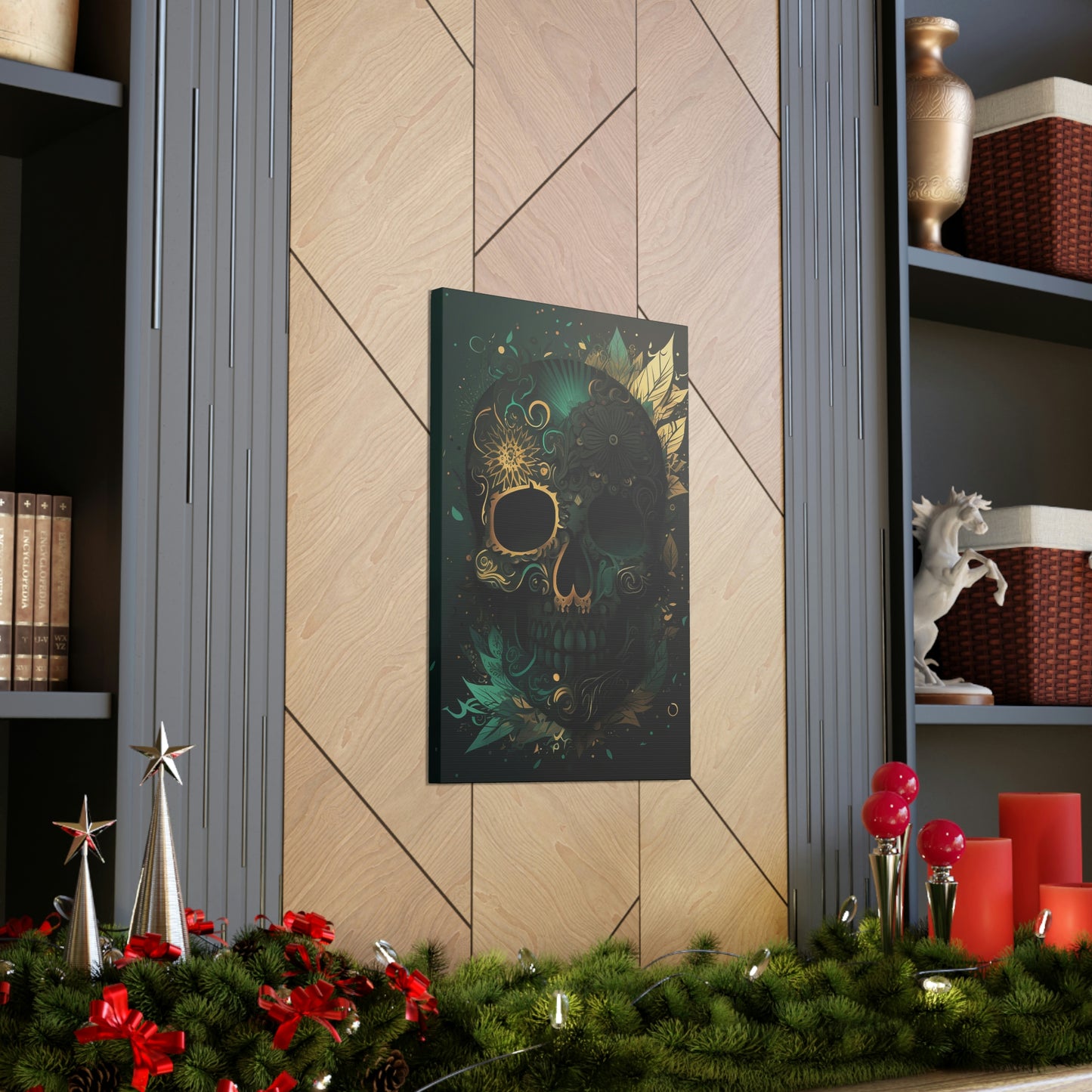 Green & Gold Skull Canvas Print