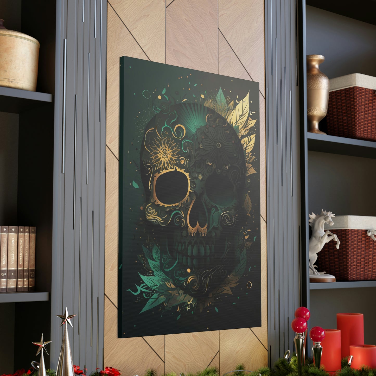 Green & Gold Skull Canvas Print