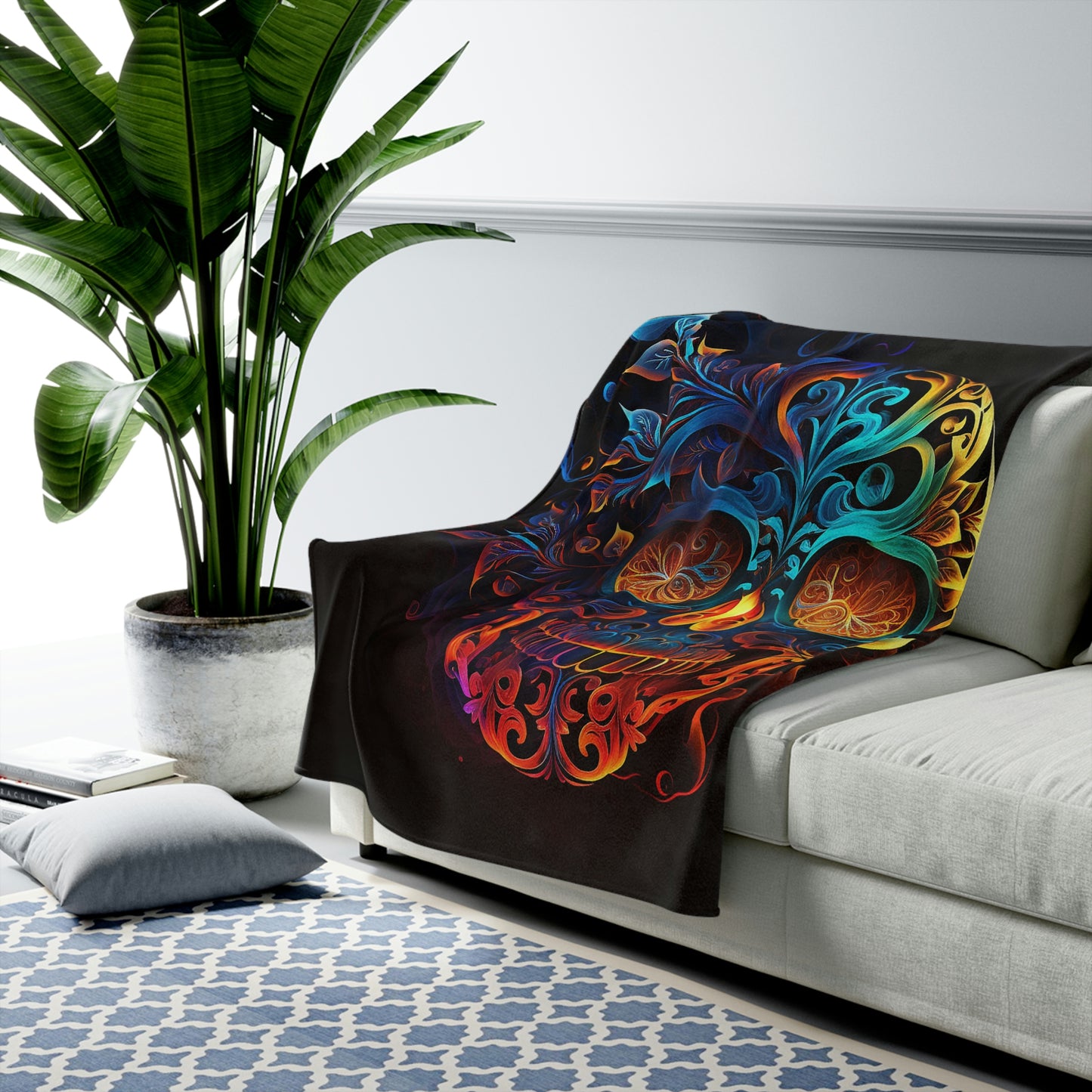 Elemental Flame Sugar Skull Velveteen Plush Blanket