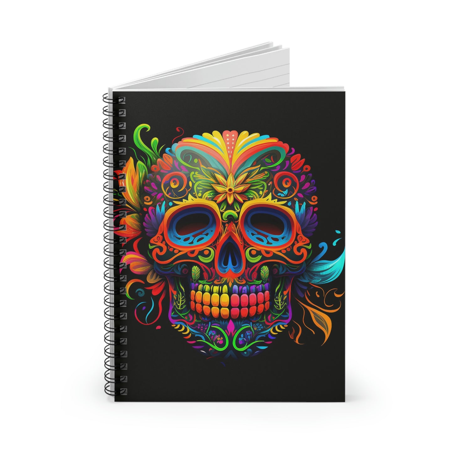 Neon Sugar Skull Spiral Notebook - Ruled Line