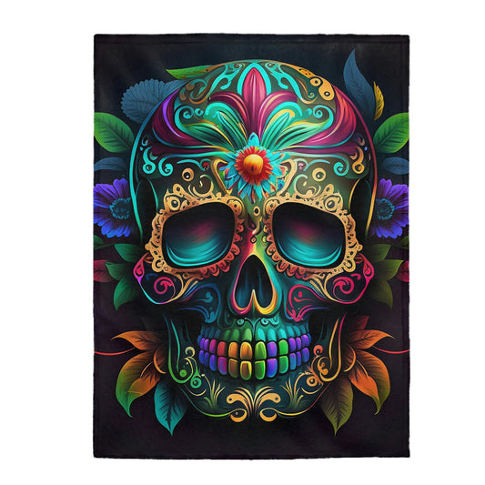 Flowered Skull Velveteen Plush Blanket