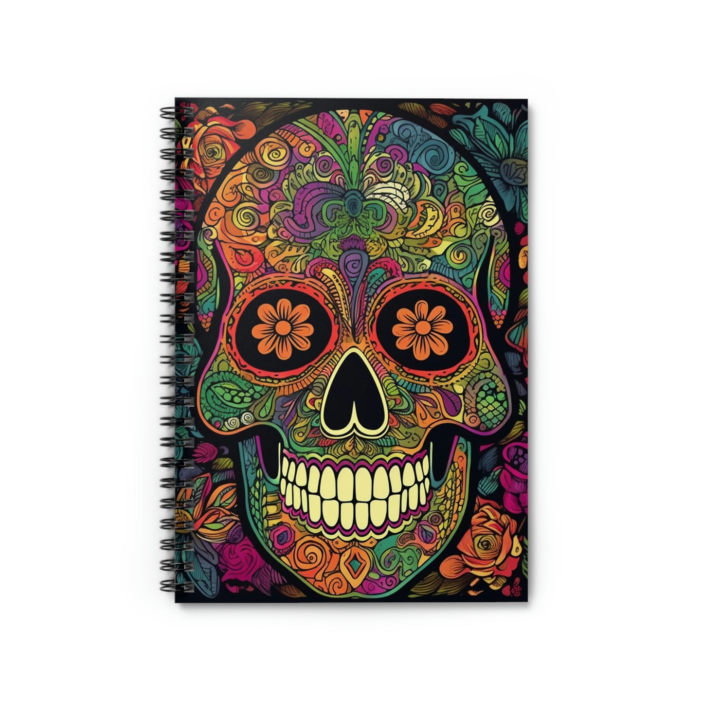 Retro Sugar Skull Spiral Notebook - Ruled Line