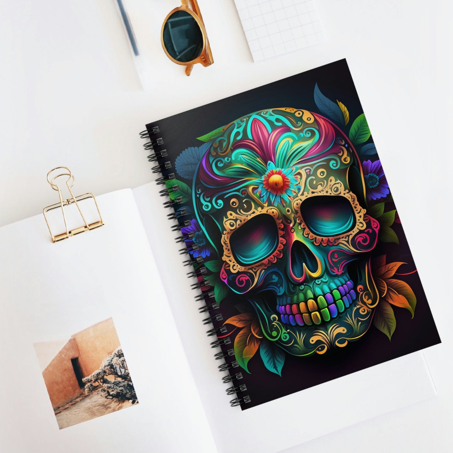 Flower Sugar Skull Spiral Notebook - Ruled Line