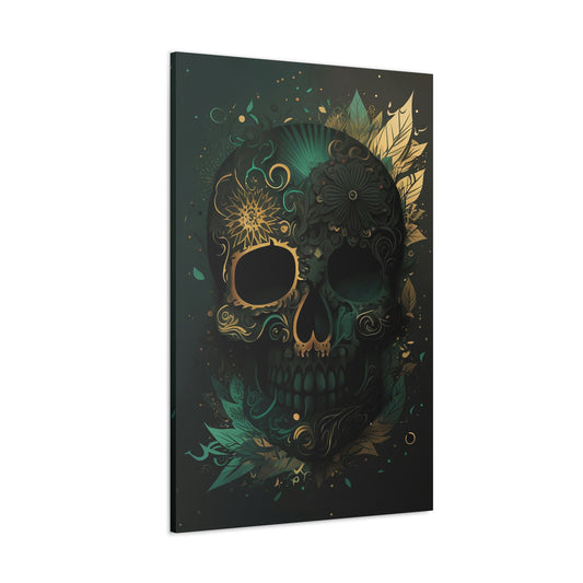 Green & Gold Skull Canvas Print