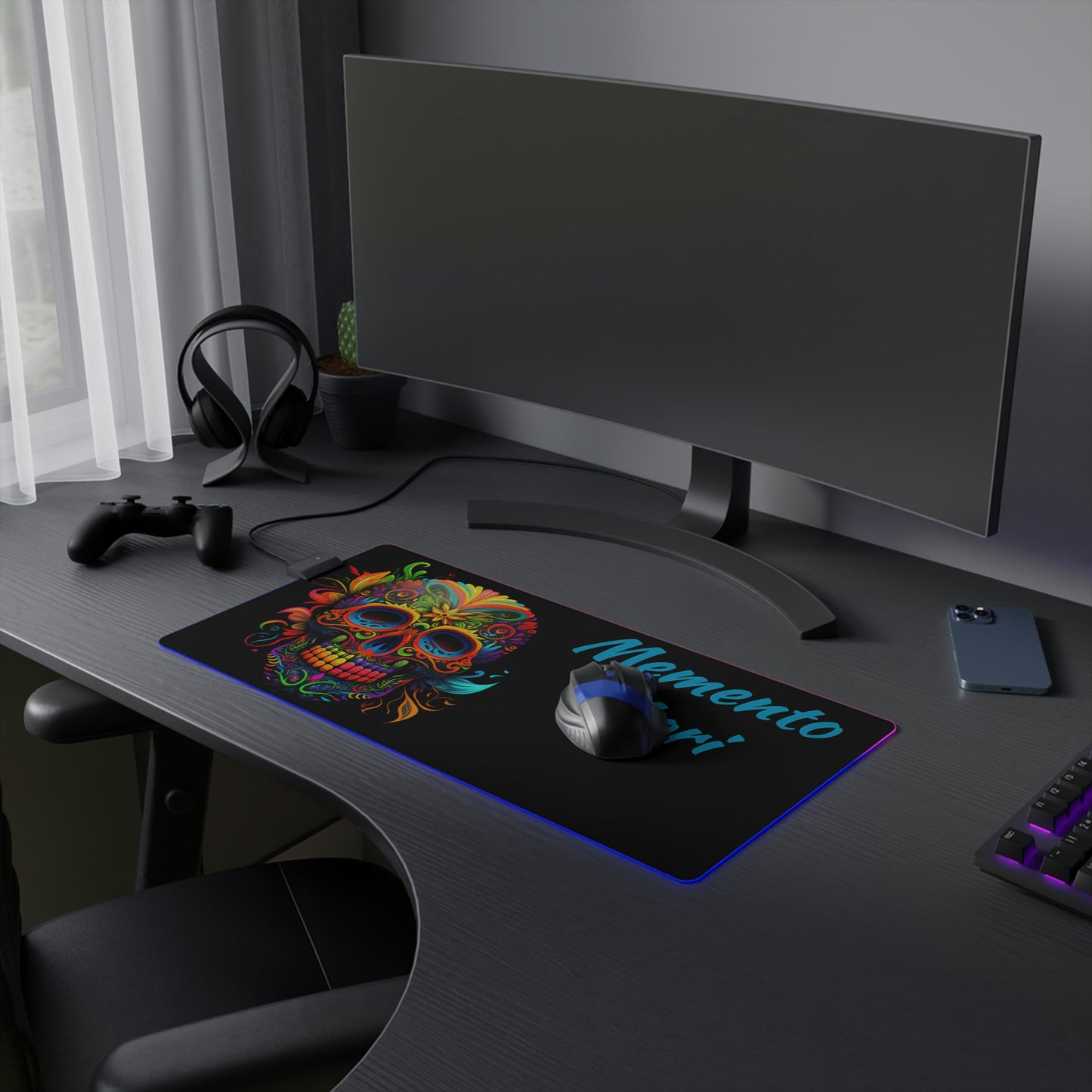 Neon Sugar Skull LED Gaming Mouse Pad
