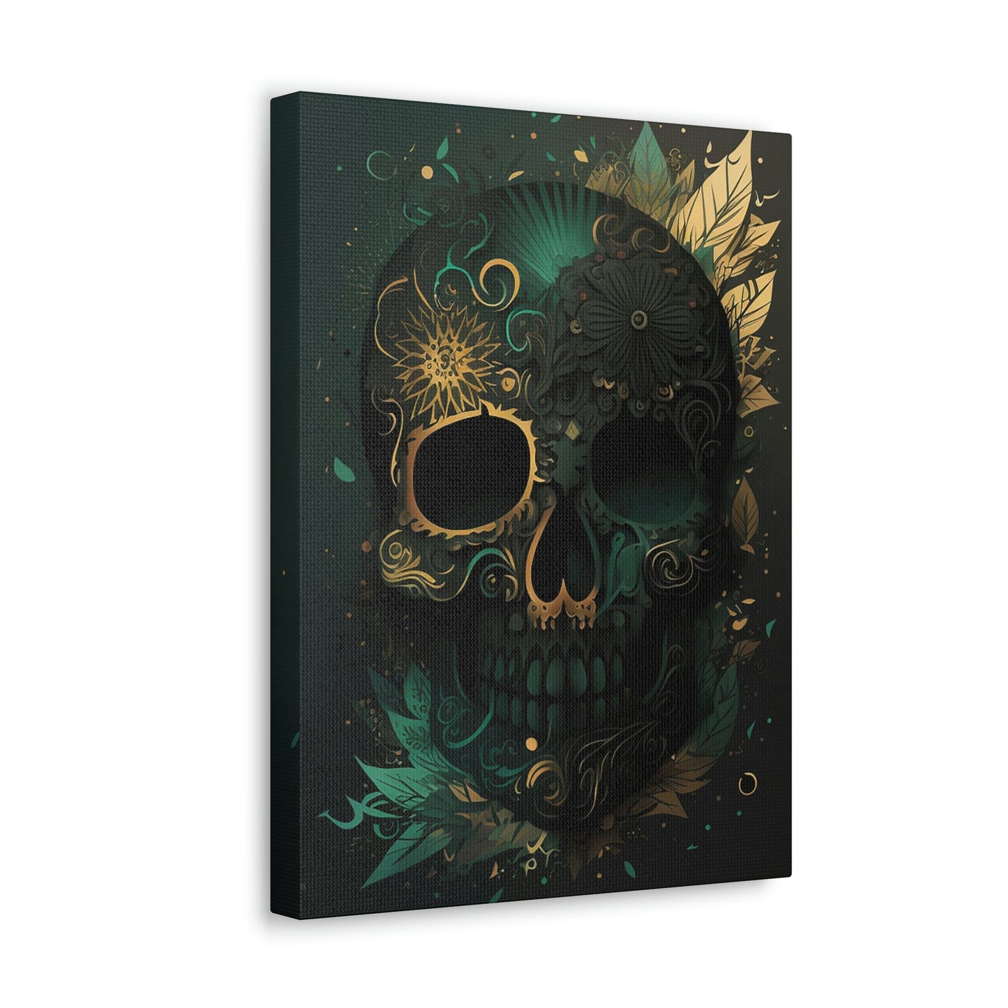 Green & Gold Skull Canvas Print